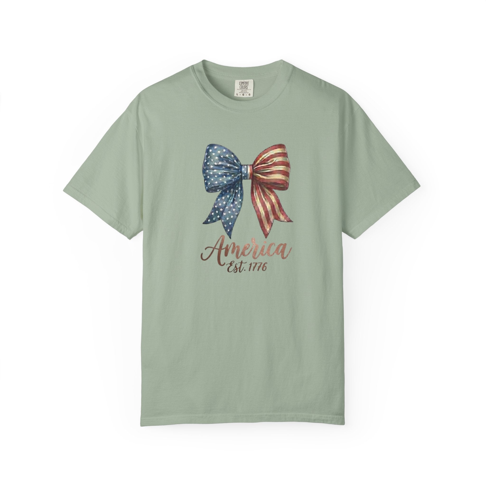 Vintage Patriotic American Bow Ribbon T-Shirt, Independence Day Unisex Red White Blue Graphic Tee