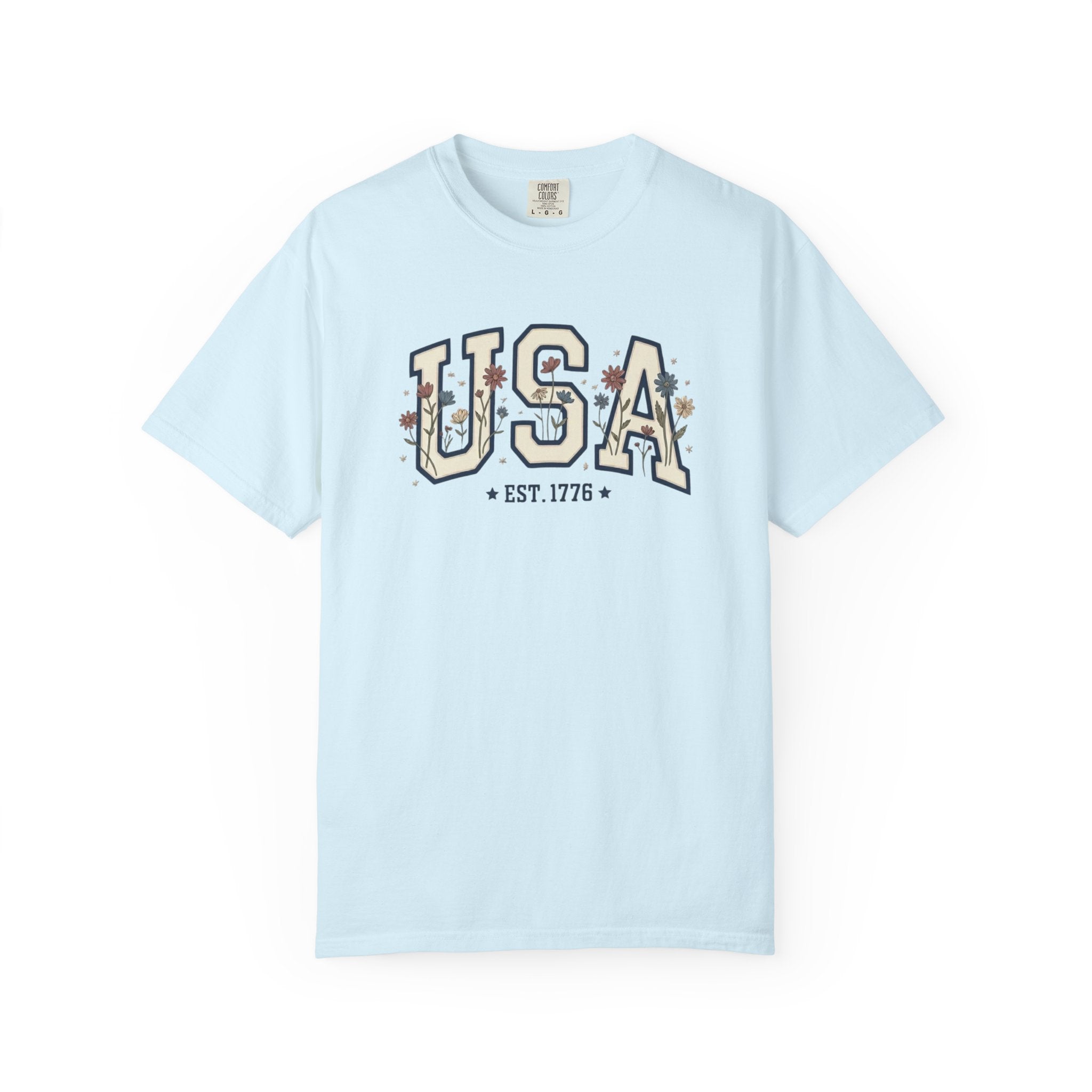 Vintage Patriotic American USA Print T-Shirt, Independence Day Red White Blue 1776 Unisex Graphic Tee
