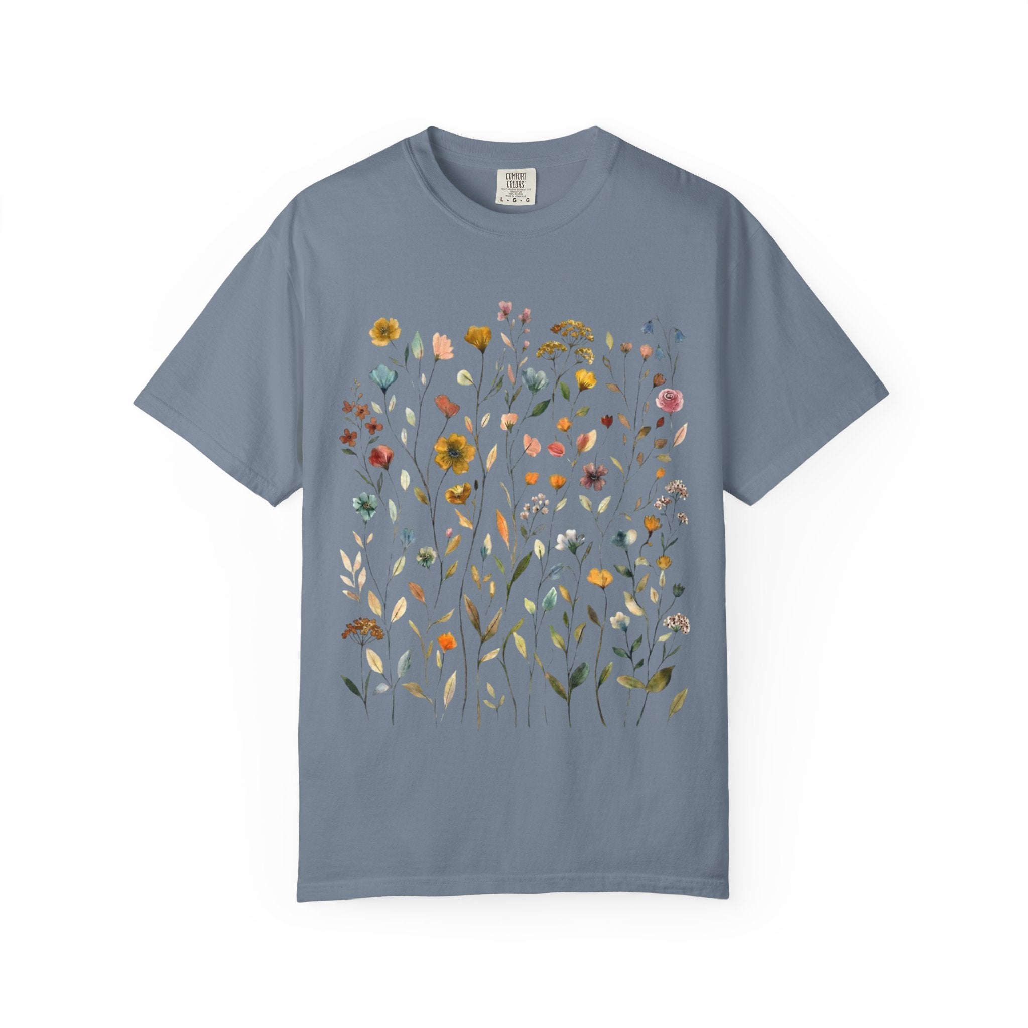 Wildflower Meadow Shirt, Muted Floral Pressed Flower Tee, Vintage Botanical Boho T-Shirt, Cottagecore Comfort Colors, Nature Gift for Her