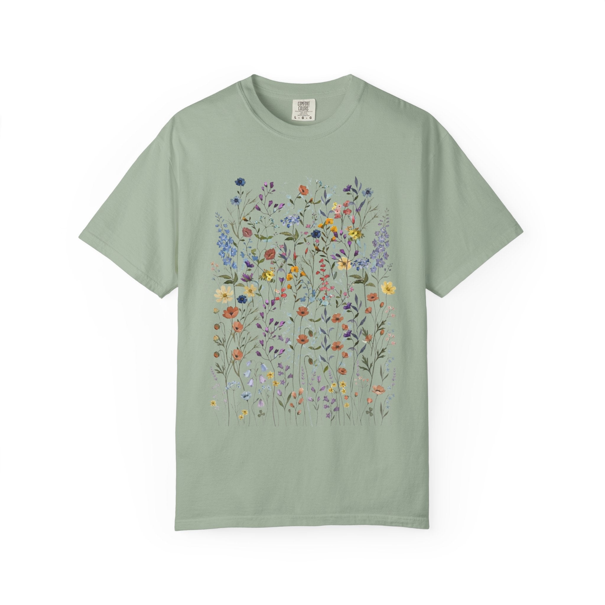Wildflower Meadow Shirt, Colorful Floral Pressed Flower Tee, Vintage Botanical Boho T-Shirt, Cottagecore Comfort Colors, Spring Gift for Her