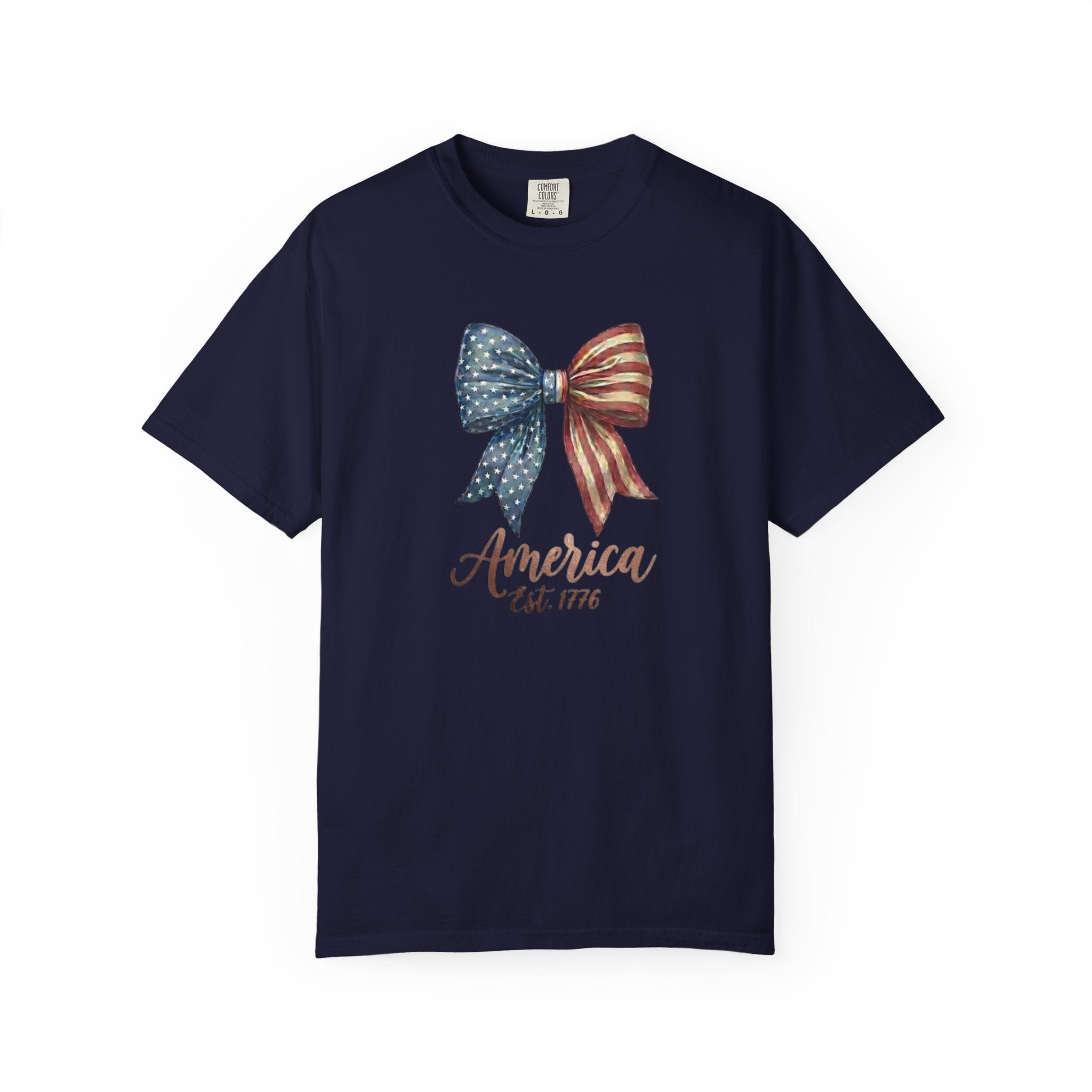 Vintage Patriotic American Bow Ribbon T-Shirt, Independence Day Unisex Red White Blue Graphic Tee