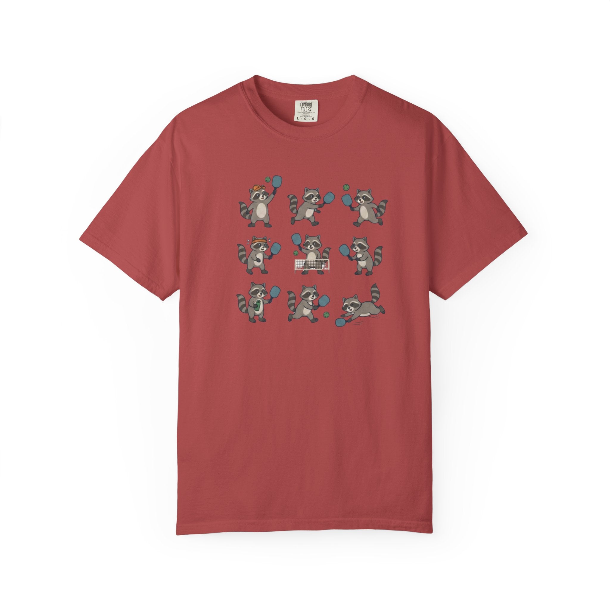 Cute Raccoon Pickleball t-shirt in Crimson