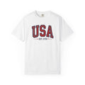 Vintage Patriotic American Bandana Print USA T-Shirt, Independence Day Unisex Red White Blue 1776 Graphic Tee