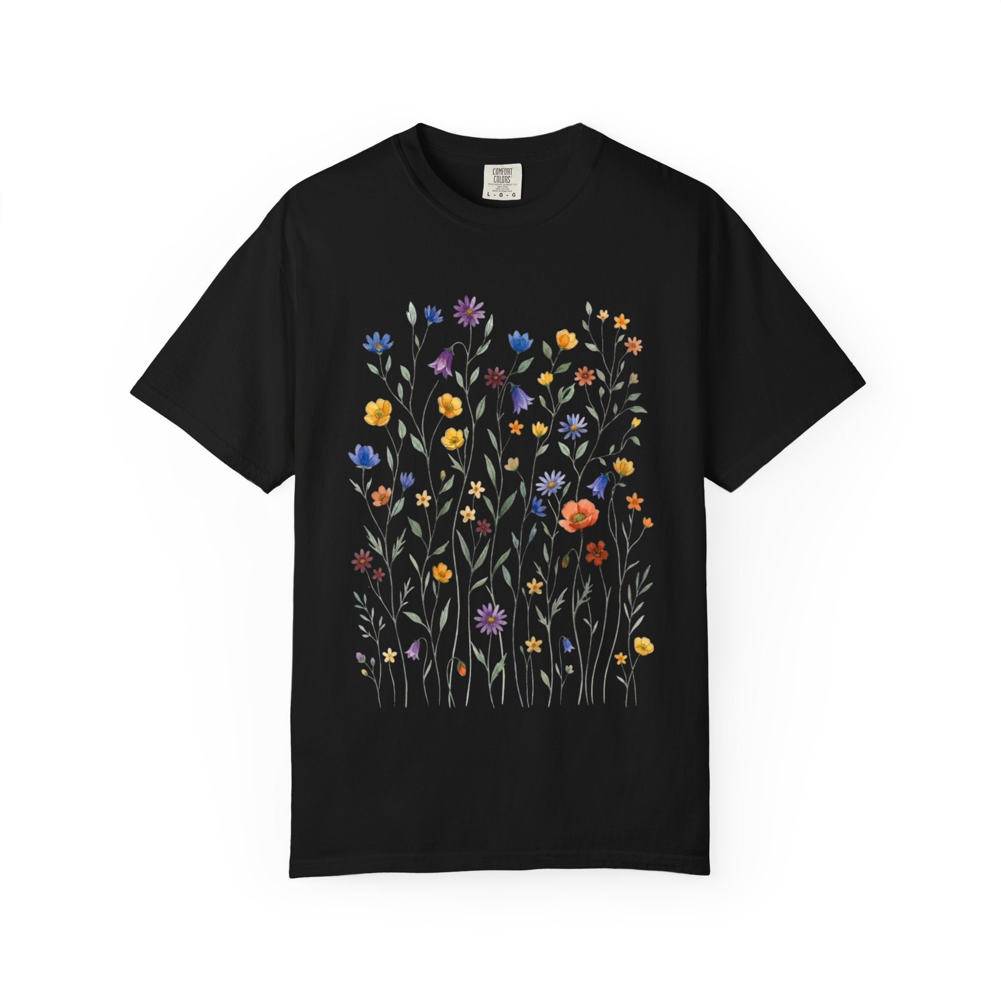 Wildflower Meadow Shirt, Dainty Floral Pressed Flower Tee, Delicate Botanical Boho T-Shirt, Vintage Cottagecore Comfort Colors, Gift for Her