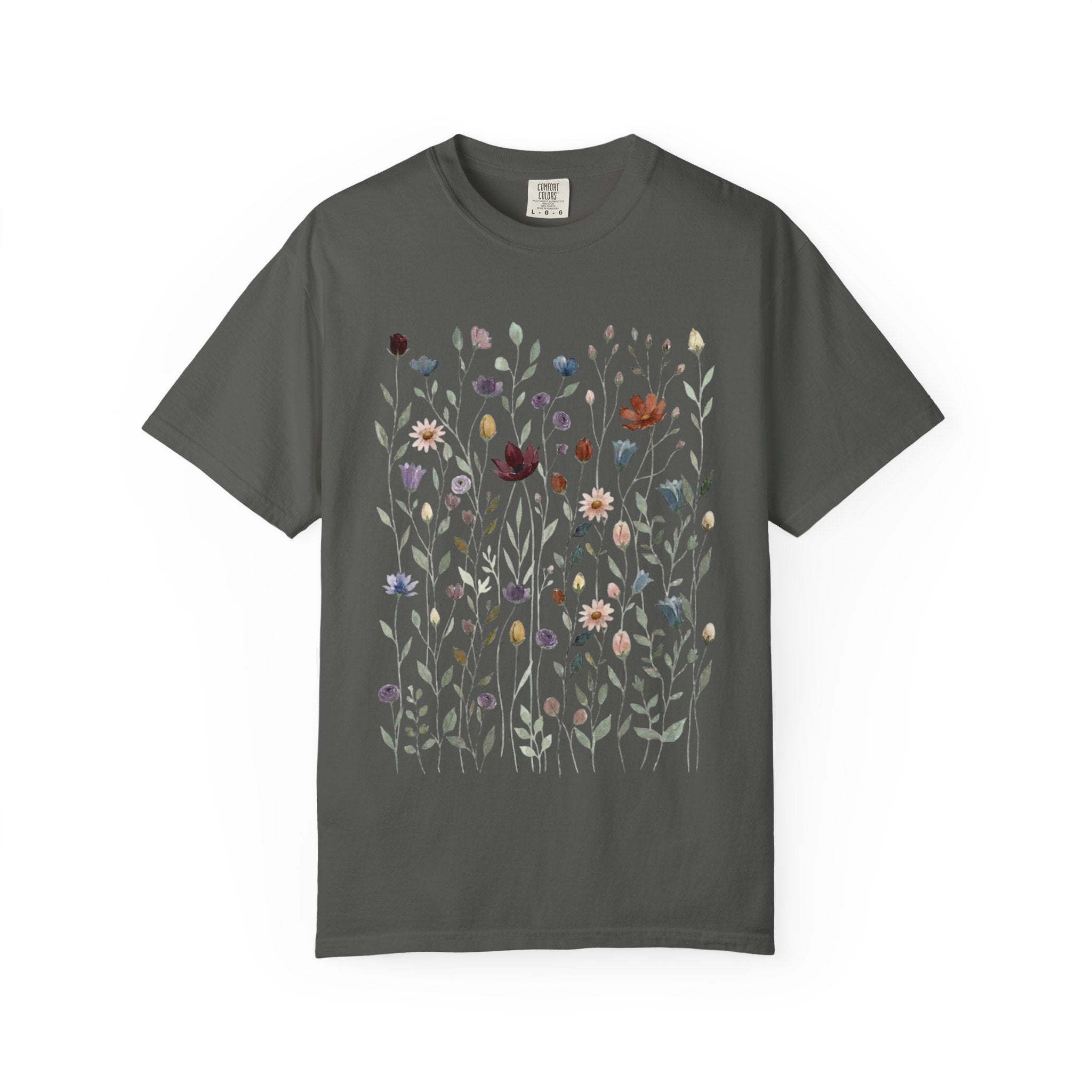 Wildflower Meadow Shirt, Dusty Purple Floral Pressed Flower Tee, Vintage Botanical Boho T-Shirt, Cottagecore Comfort Colors Gift for Her