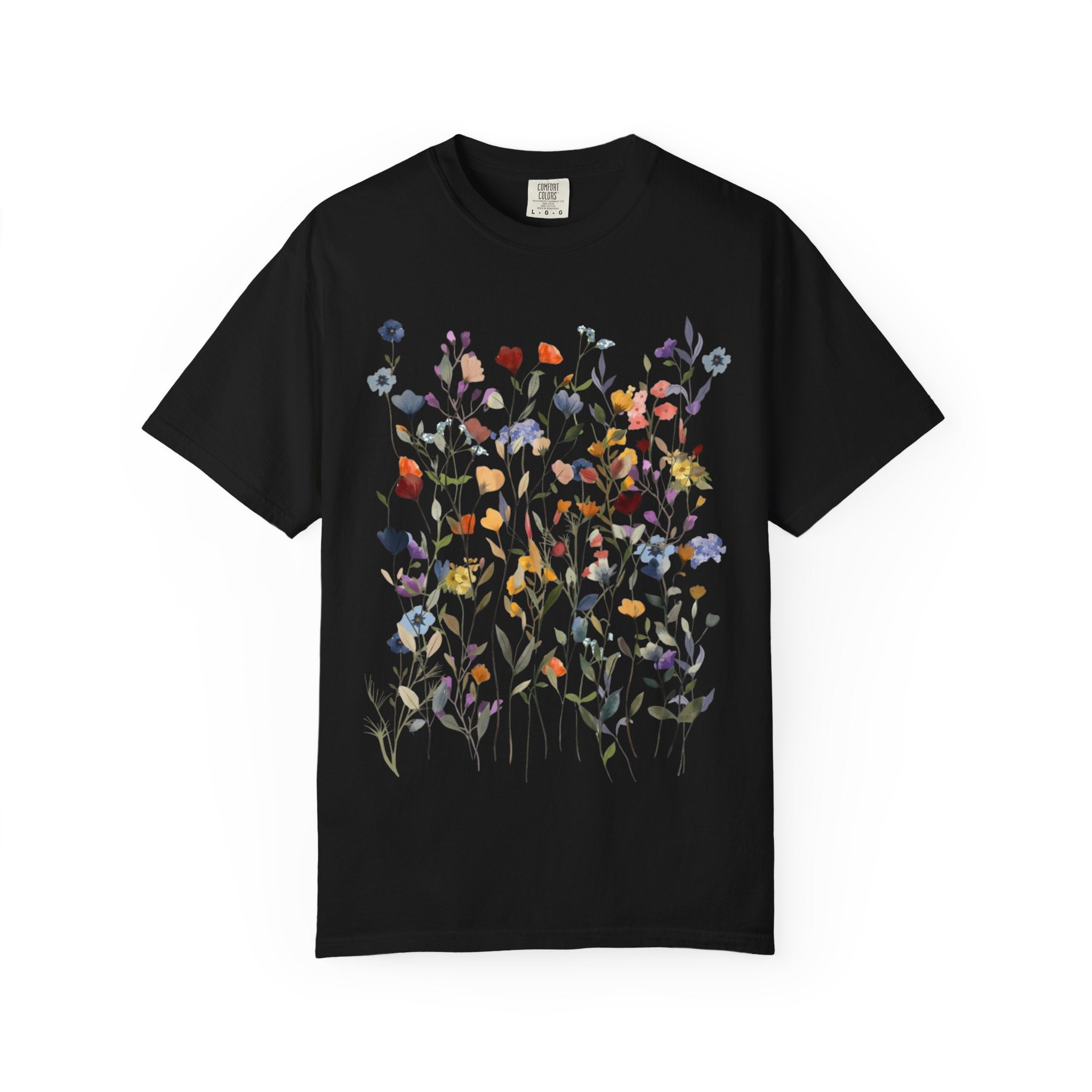 Wildflower Meadow Shirt, Pressed Flower Tee, Vintage Botanical Floral T-Shirt, Boho Cottagecore Comfort Colors, Nature Gift for Her Women