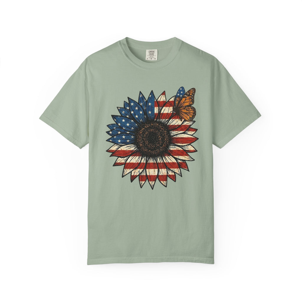 Vintage Patriotic American Sunflower T-Shirt, Independence Day Unisex Red White Blue Graphic Tee