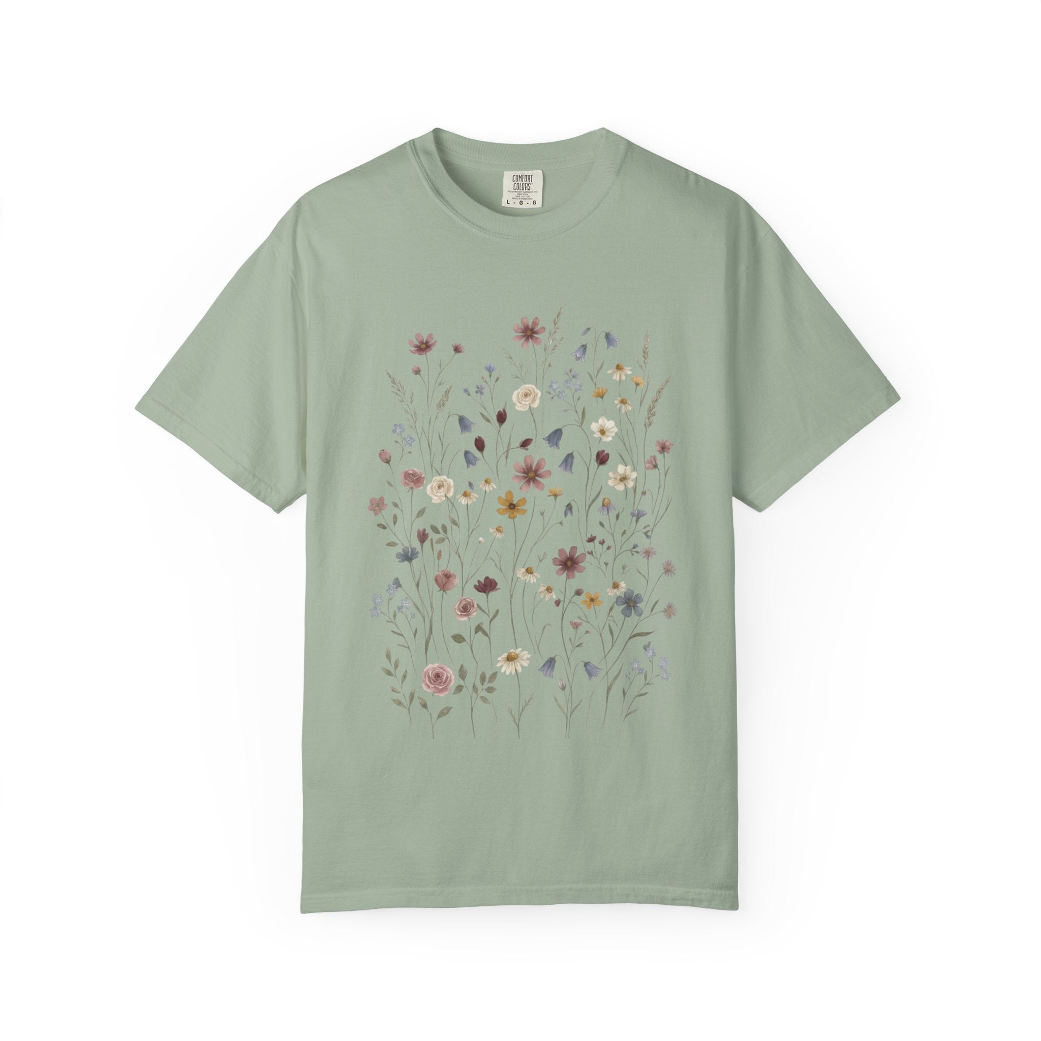 Wildflower Meadow Shirt, Dusty Rose Floral Tee, Neutral Botanical Pressed Flower T-Shirt, Boho Cottagecore Comfort Colors, Gift for Her