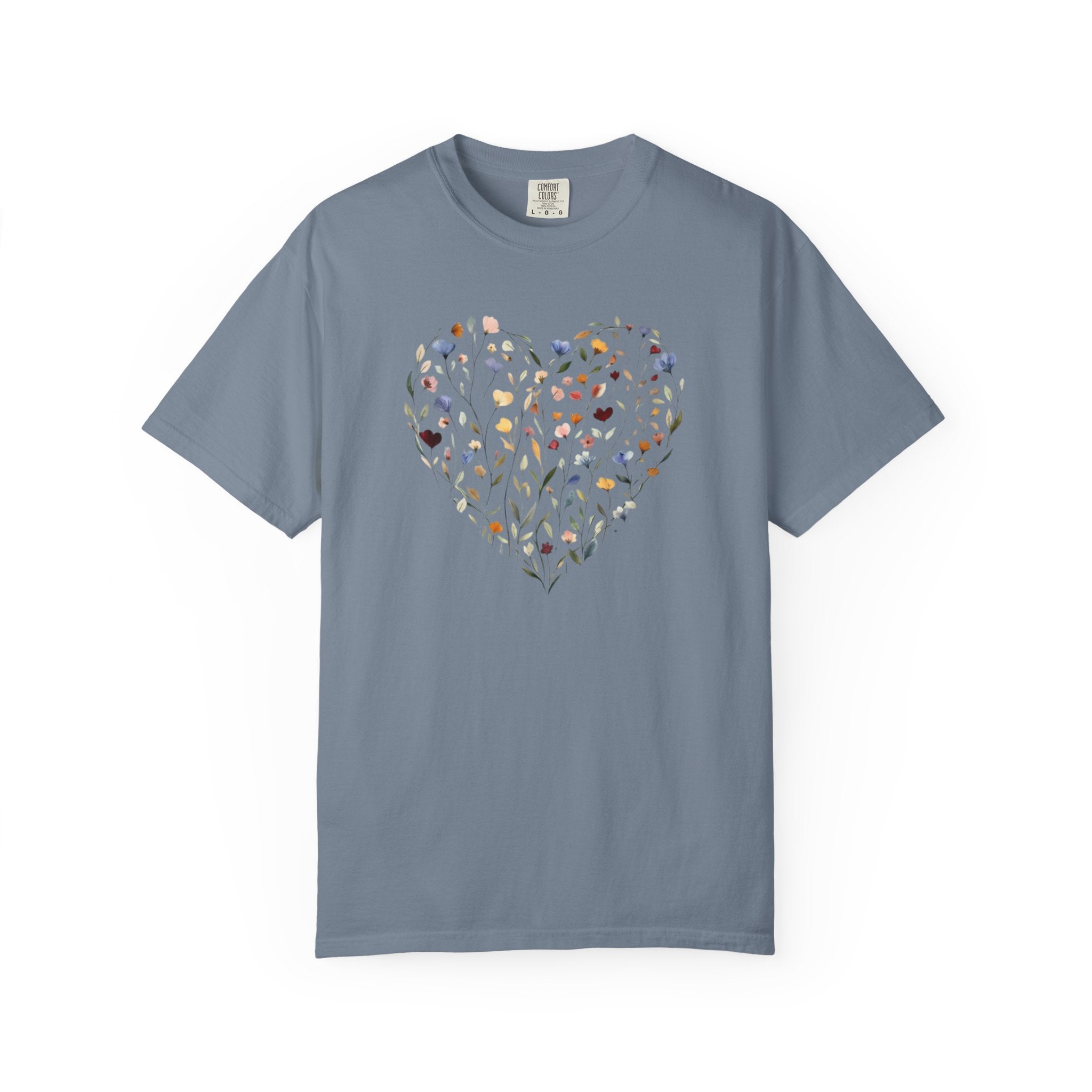 Wildflower Heart Shirt, Vintage Floral Comfort Colors Tee, Boho Cottagecore Botanical T-Shirt, Nature Lover Gift for Her, Women Garden Tee