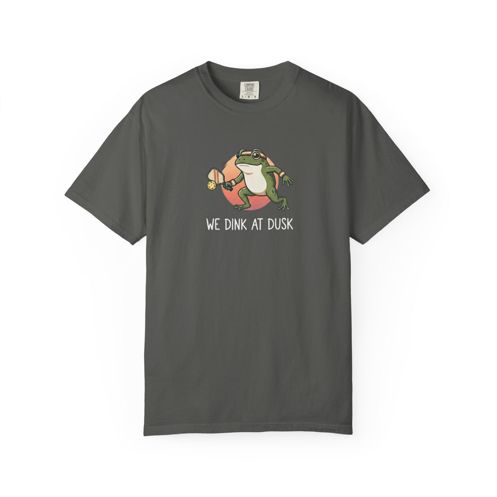 We Dink At Dusk Frog Pickleball t-shirt in Pepper