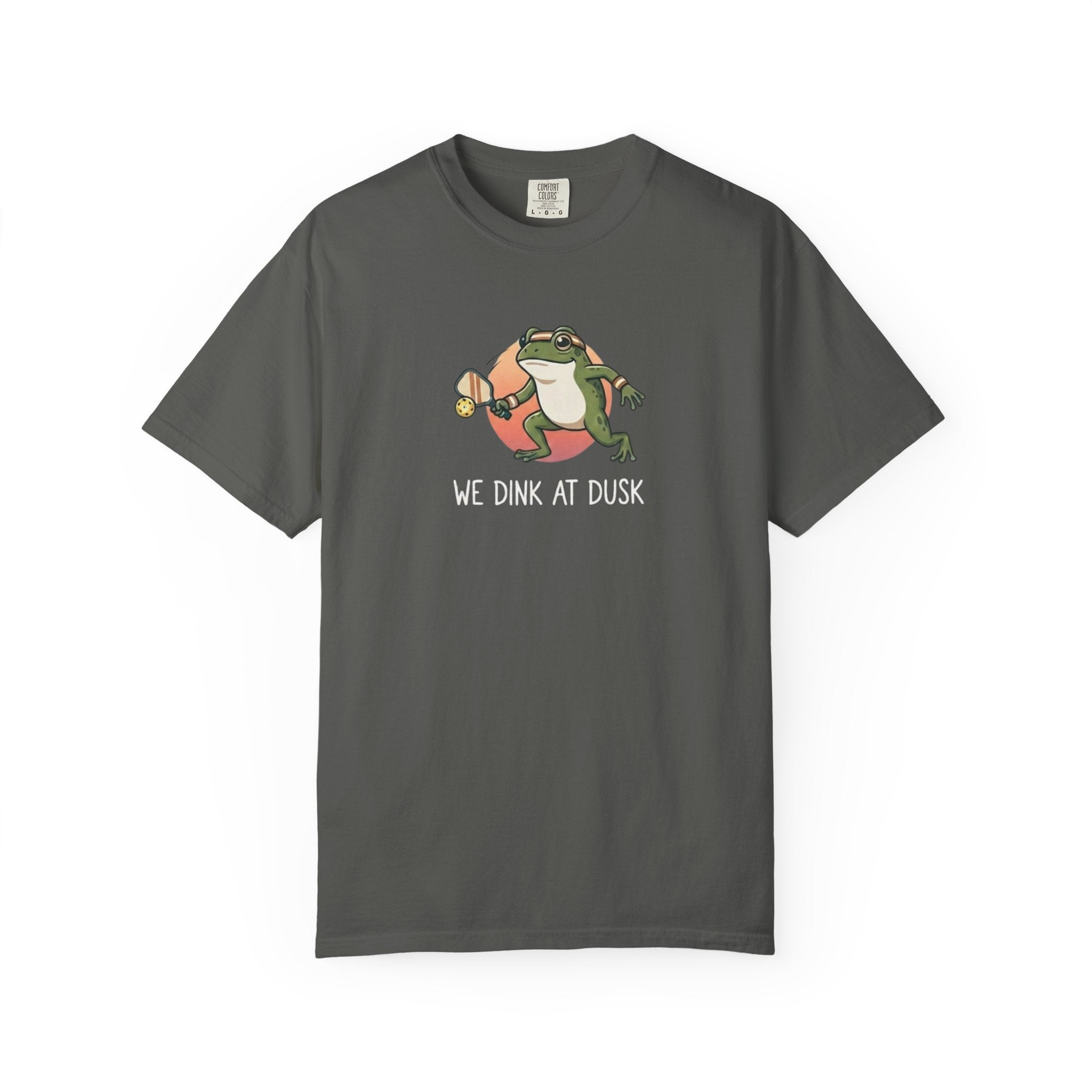 We Dink At Dusk Frog Pickleball t-shirt in Pepper