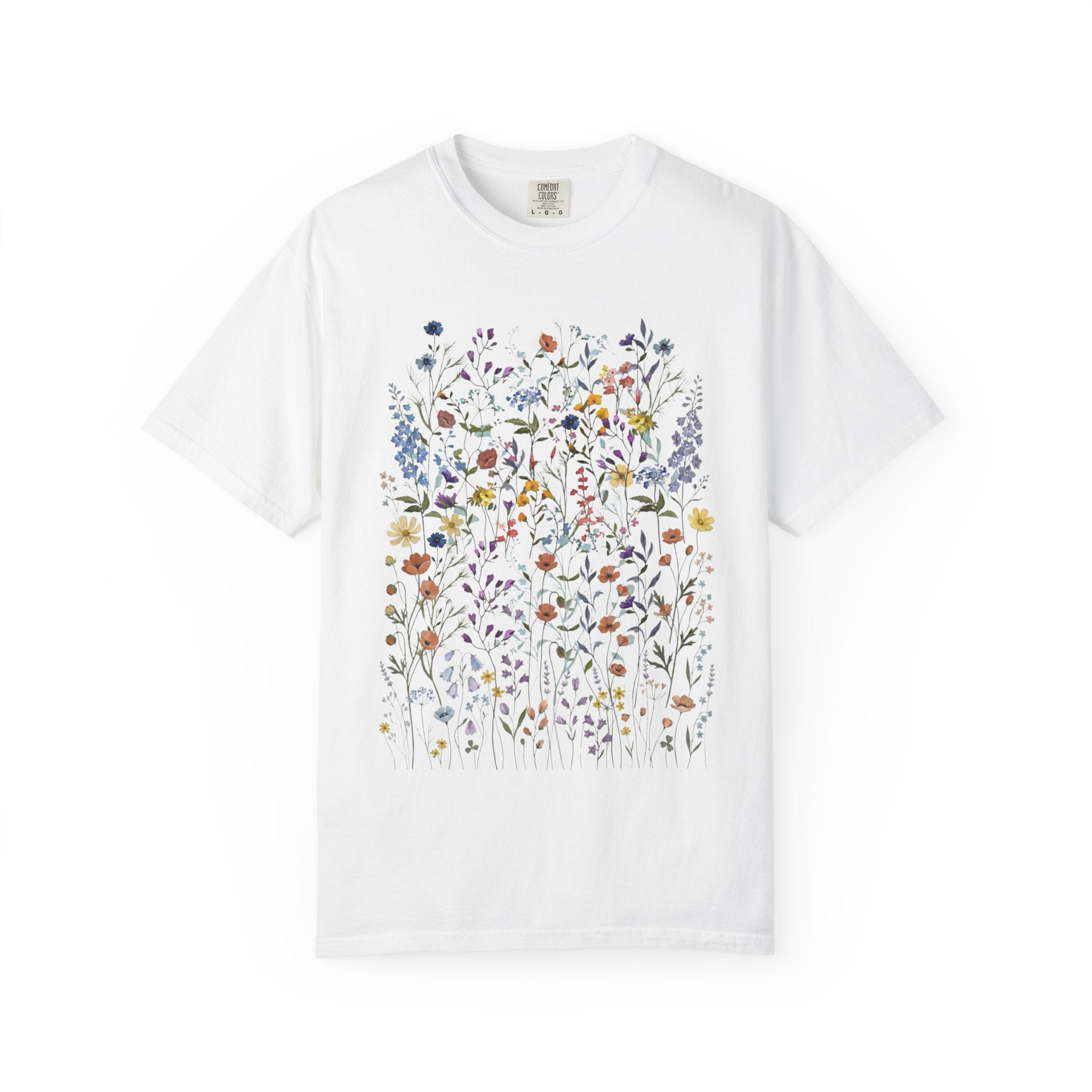 Wildflower Meadow Shirt, Colorful Floral Pressed Flower Tee, Vintage Botanical Boho T-Shirt, Cottagecore Comfort Colors, Spring Gift for Her