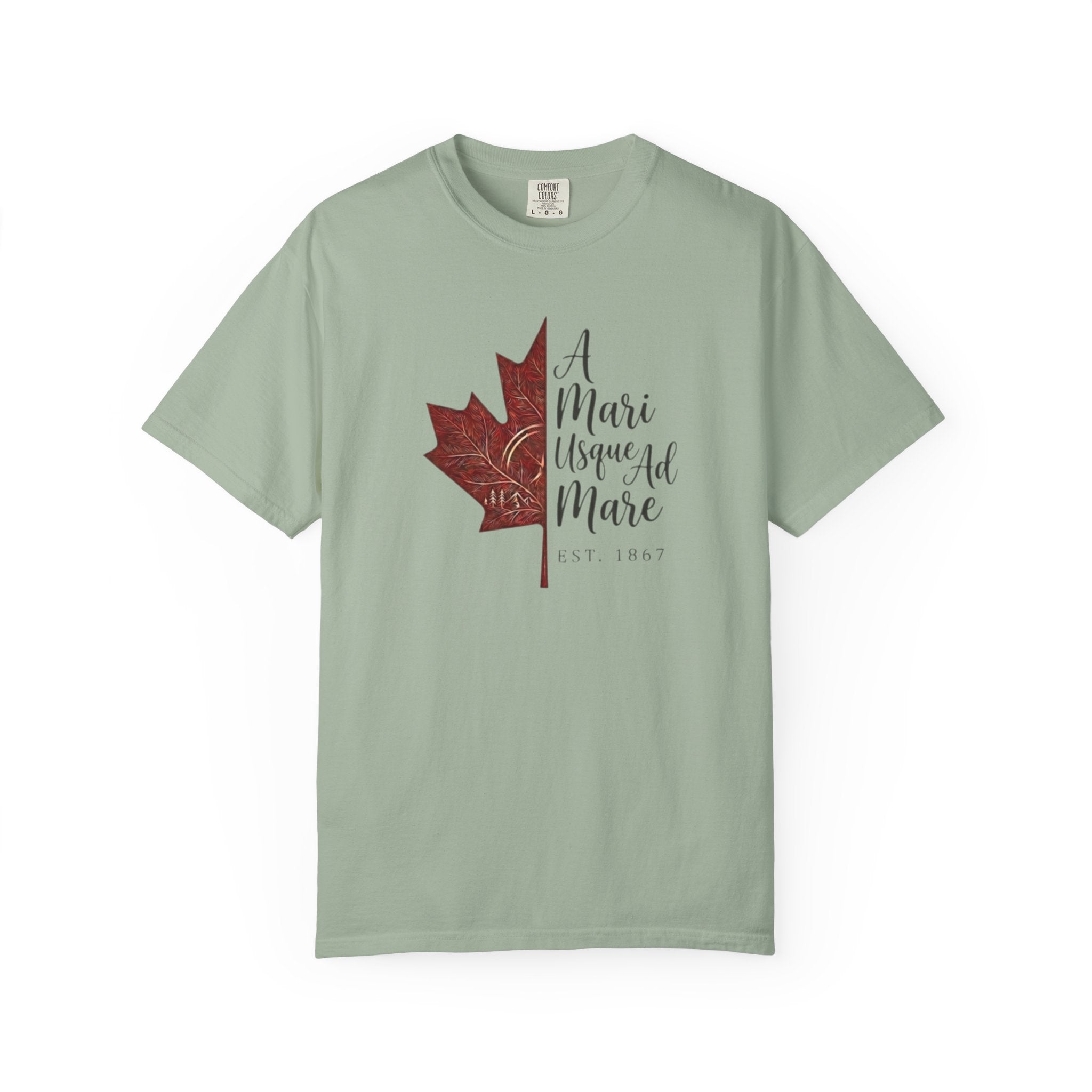 A Mari Usque Ad Mare Maple Leaf t-shirt in Bay
