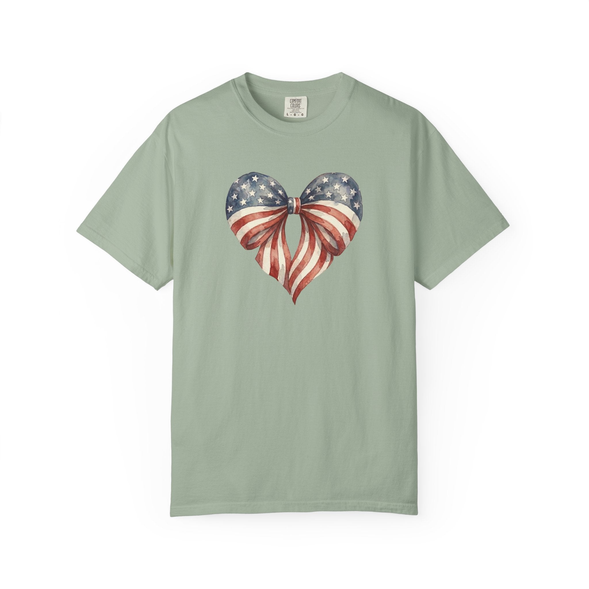 Vintage Patriotic American Bow Ribbon Heart T-Shirt, Independence Day Unisex Red White Blue Graphic Tee