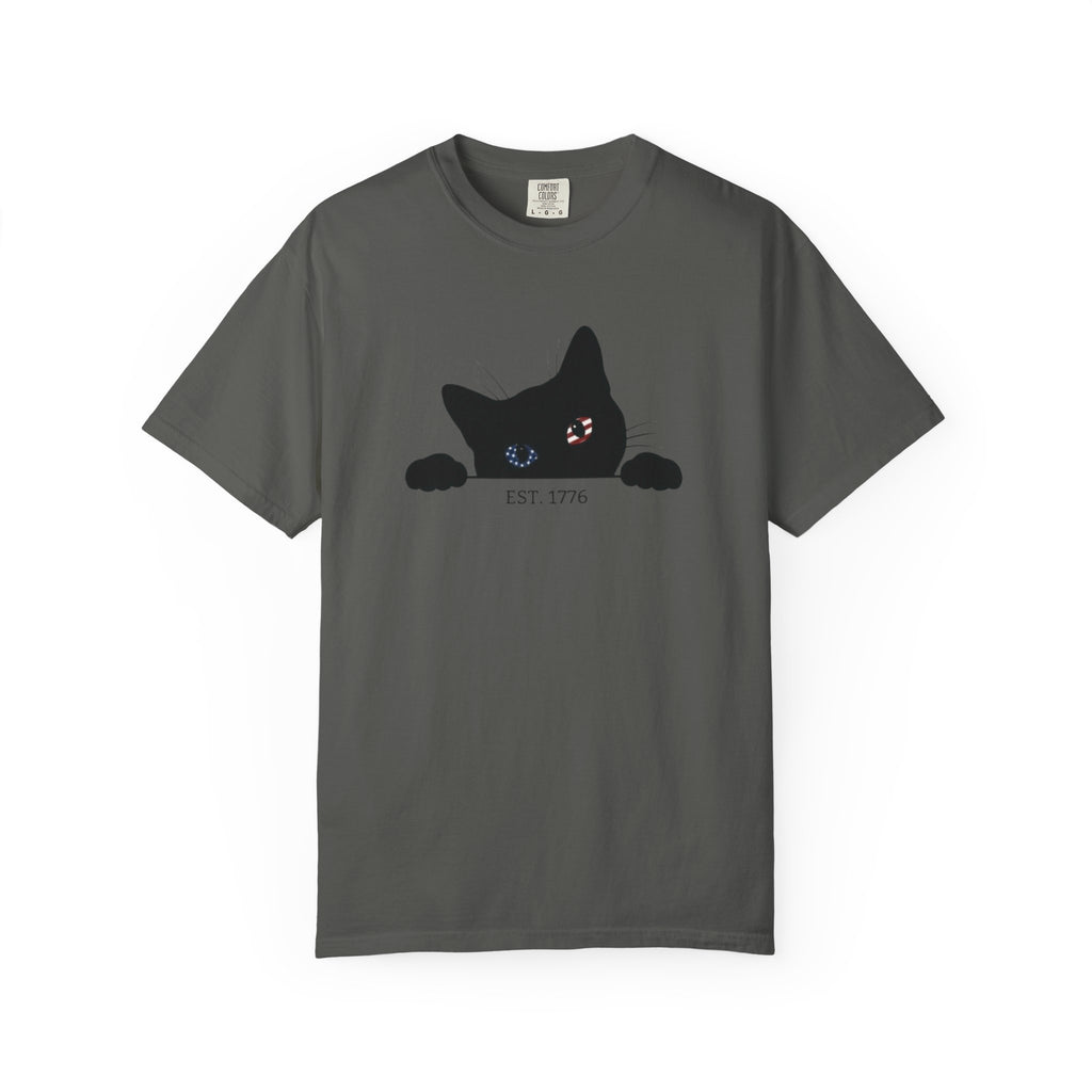 Patriotic Black Cat Shirt, 4th of July Peeking Cat Tee, Funny Cat Lover EST 1776 Graphic Shirt, Vintage Independence Day USA Tee, Gift