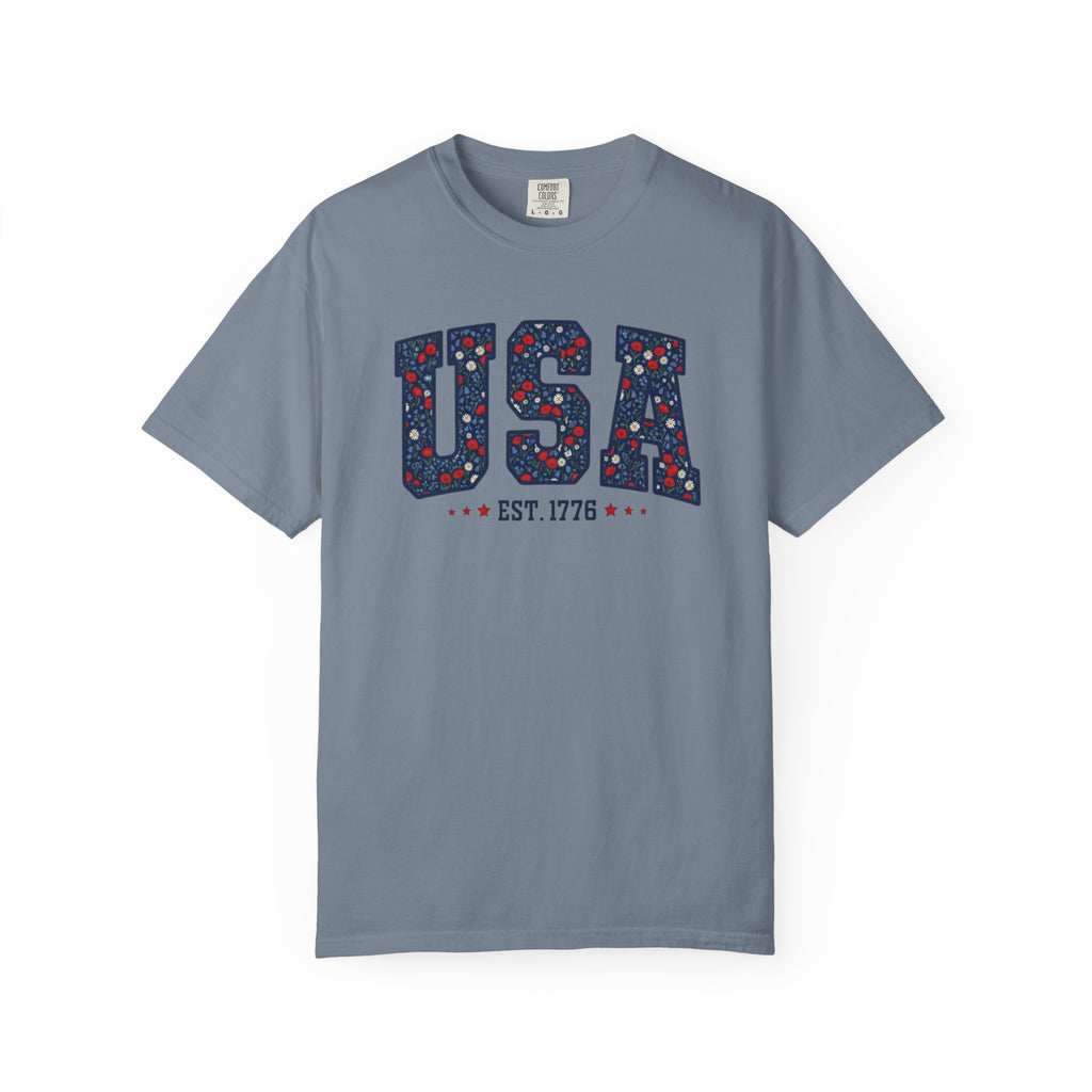 Vintage Patriotic American Start Print T-Shirt, Independence Day Unisex Red White Blue 1776 Graphic Tee