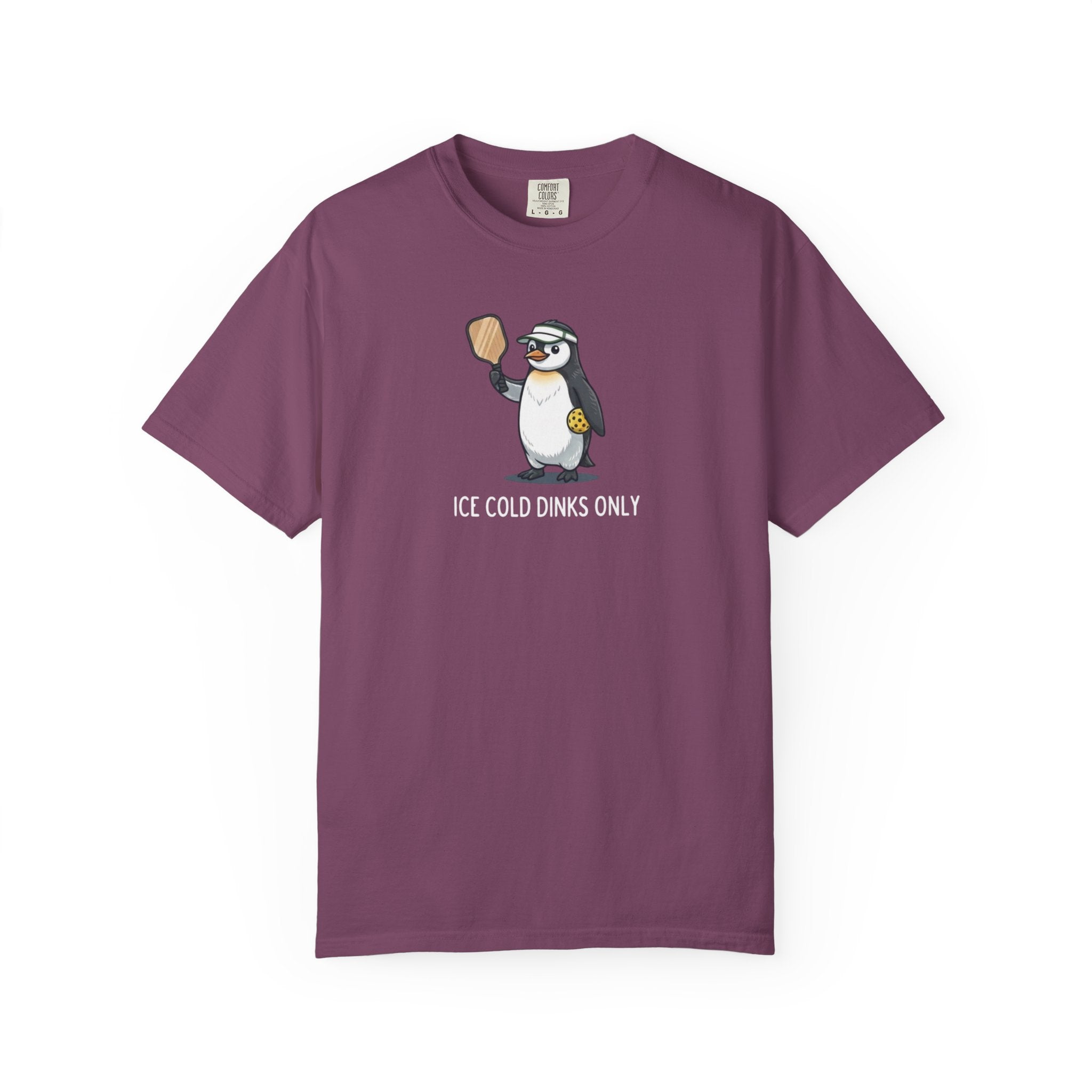 Ice Cold Dinks Only Penguin Pickleball t-shirt in Berry