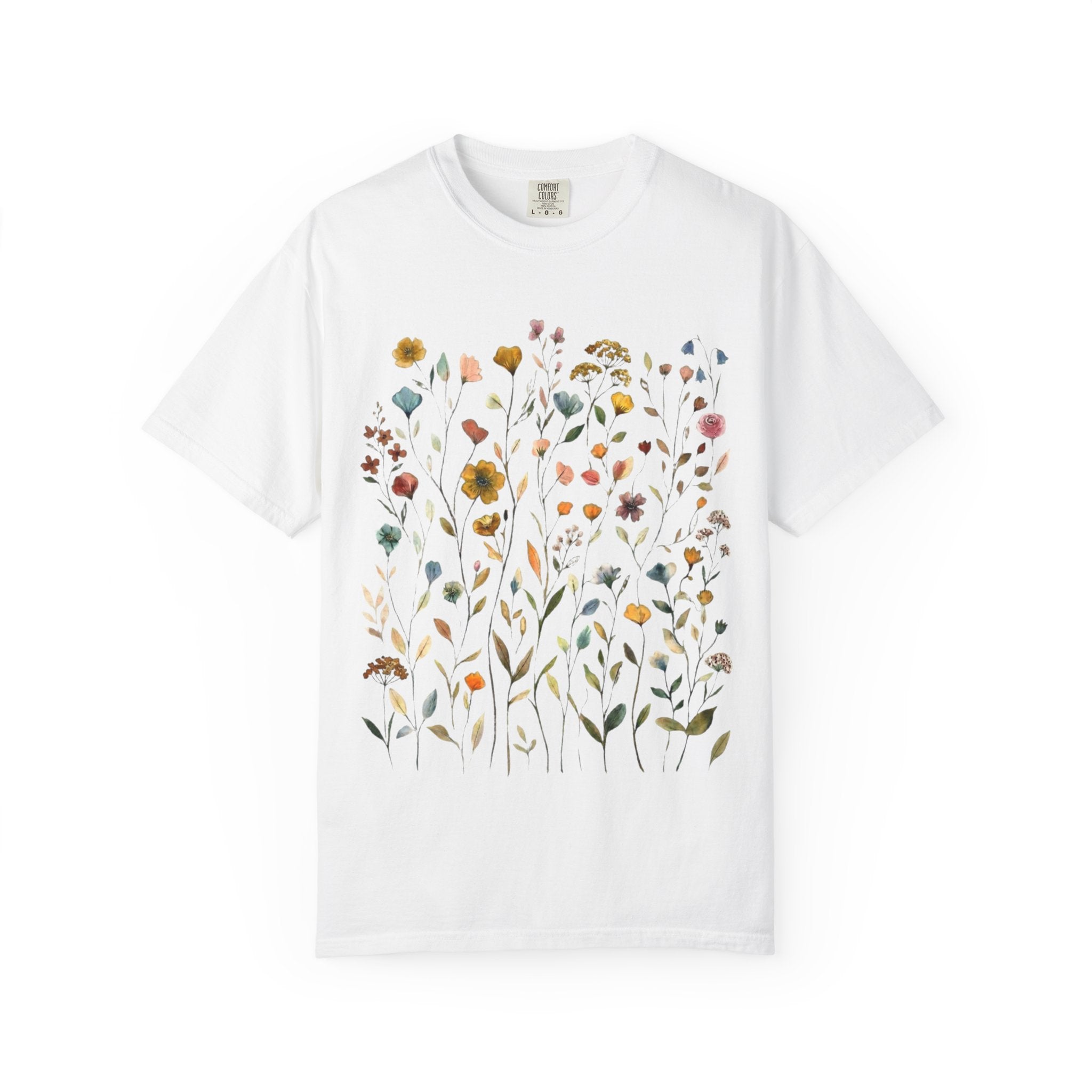 Wildflower Meadow Shirt, Muted Floral Pressed Flower Tee, Vintage Botanical Boho T-Shirt, Cottagecore Comfort Colors, Nature Gift for Her
