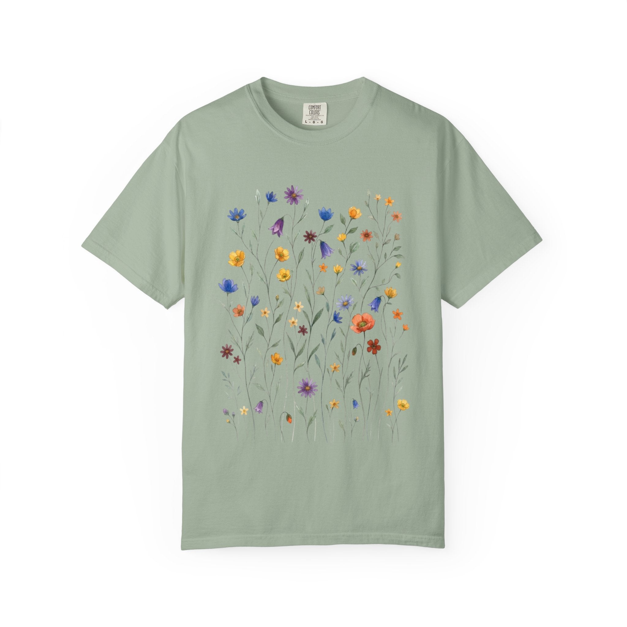 Wildflower Meadow Shirt, Dainty Floral Pressed Flower Tee, Delicate Botanical Boho T-Shirt, Vintage Cottagecore Comfort Colors, Gift for Her