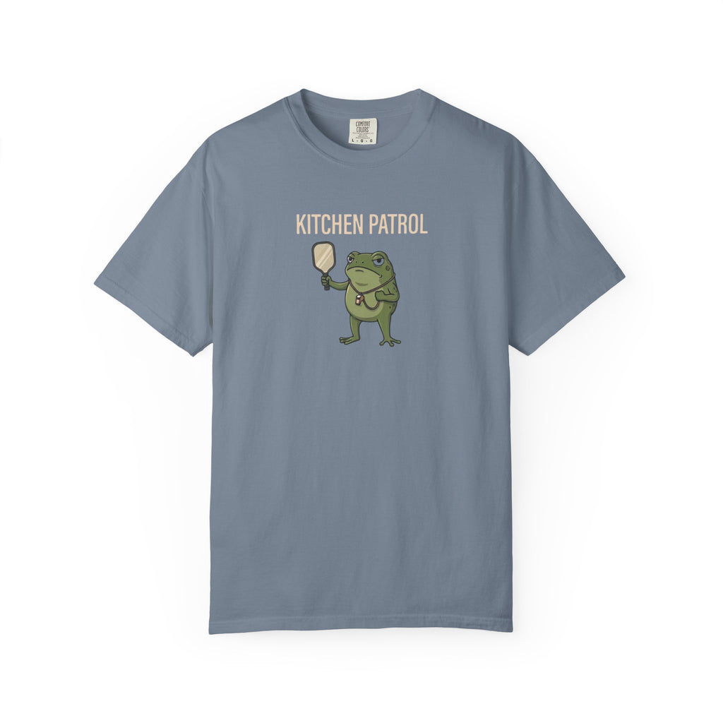 Kitchen Patrol Frog Pickleball t-shirt in Blue Jean