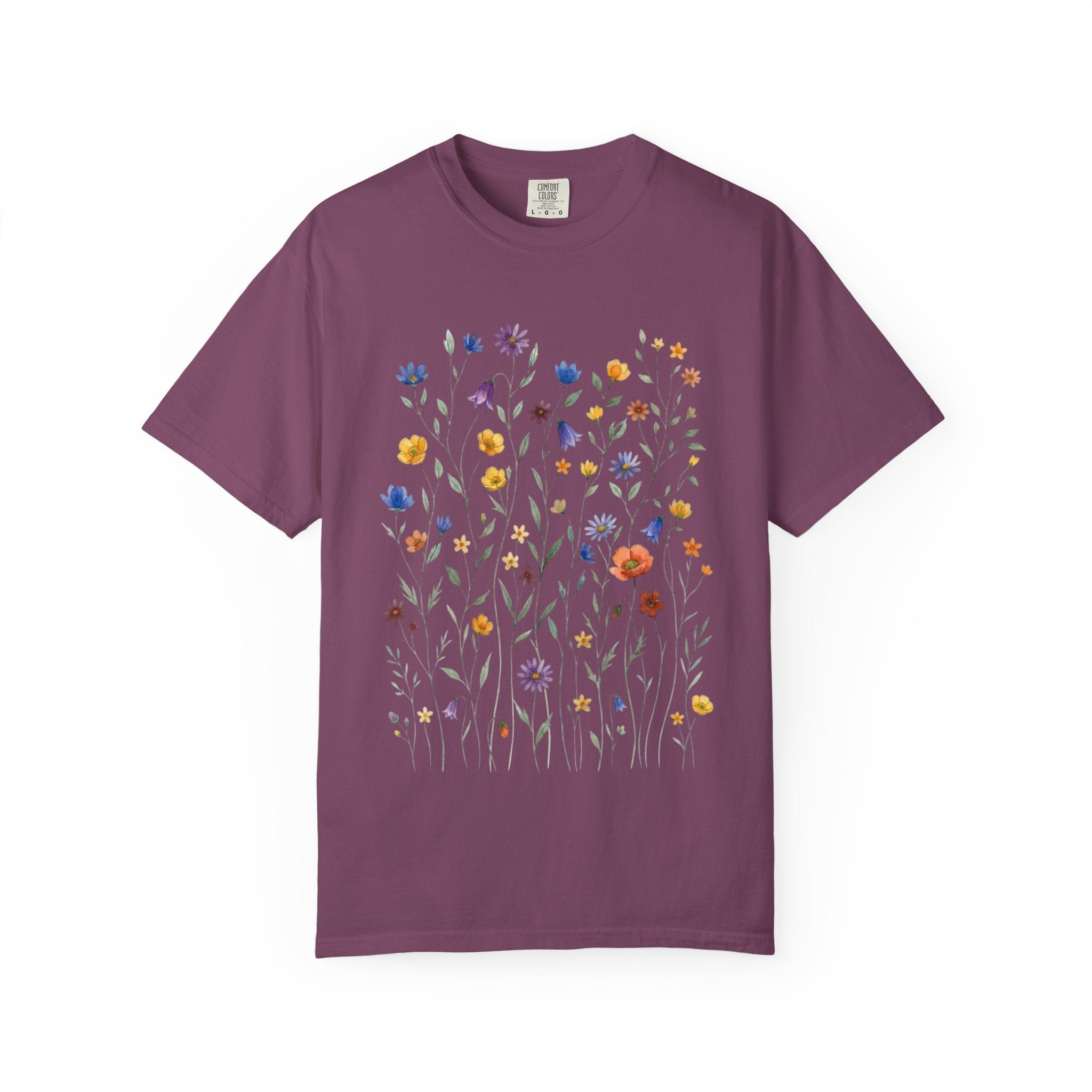 Wildflower Meadow Shirt, Dainty Floral Pressed Flower Tee, Delicate Botanical Boho T-Shirt, Vintage Cottagecore Comfort Colors, Gift for Her