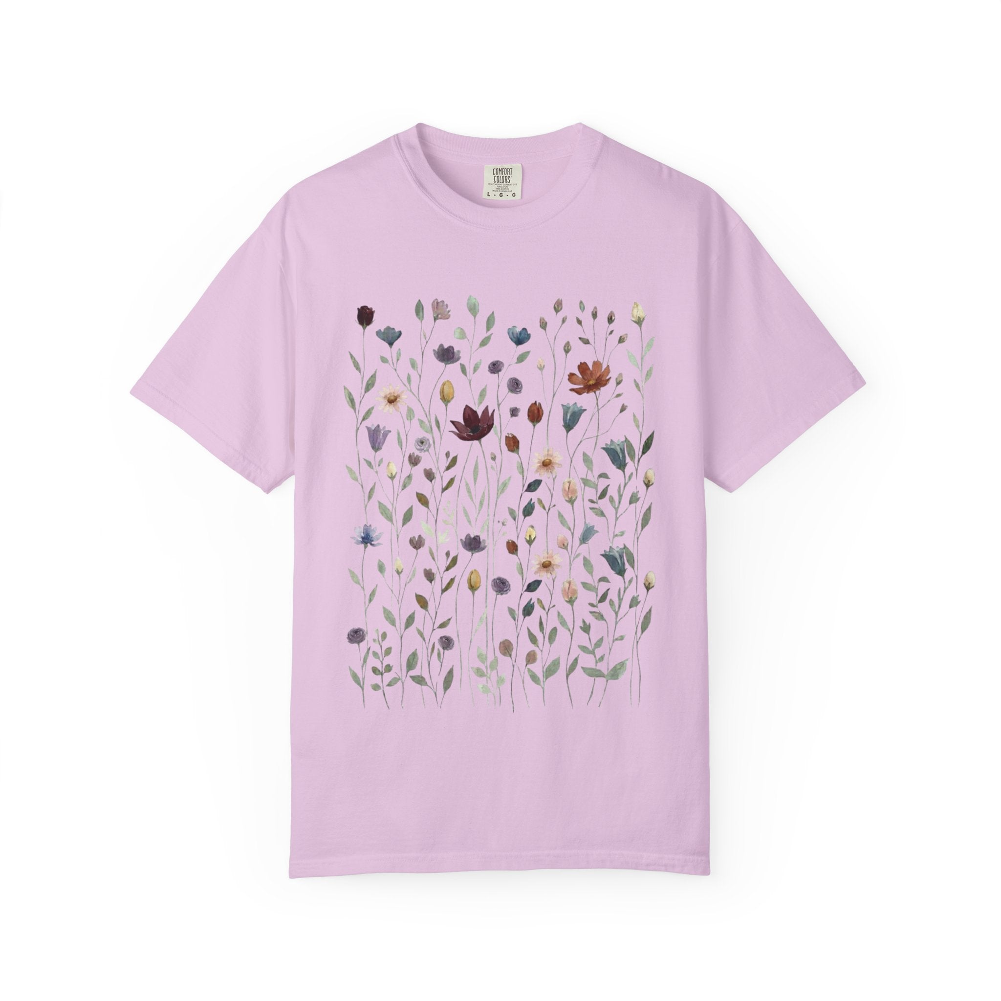 Wildflower Meadow Shirt, Dusty Purple Floral Pressed Flower Tee, Vintage Botanical Boho T-Shirt, Cottagecore Comfort Colors Gift for Her