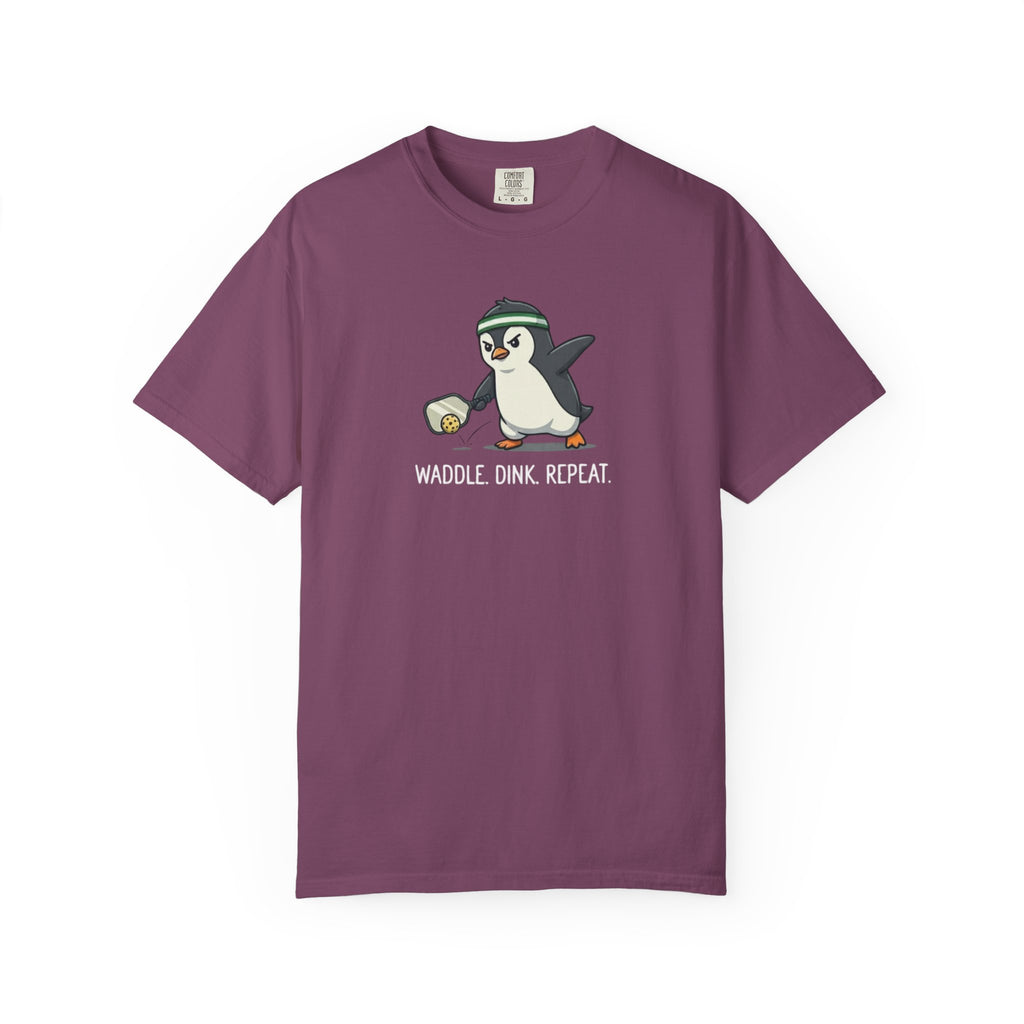 Waddle Dink Repeat Penguin Pickleball t-shirt in Berry