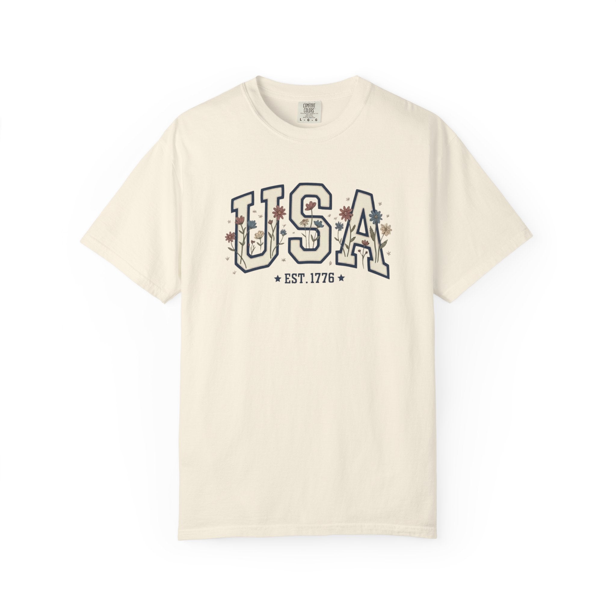 Vintage Patriotic American USA Print T-Shirt, Independence Day Red White Blue 1776 Unisex Graphic Tee