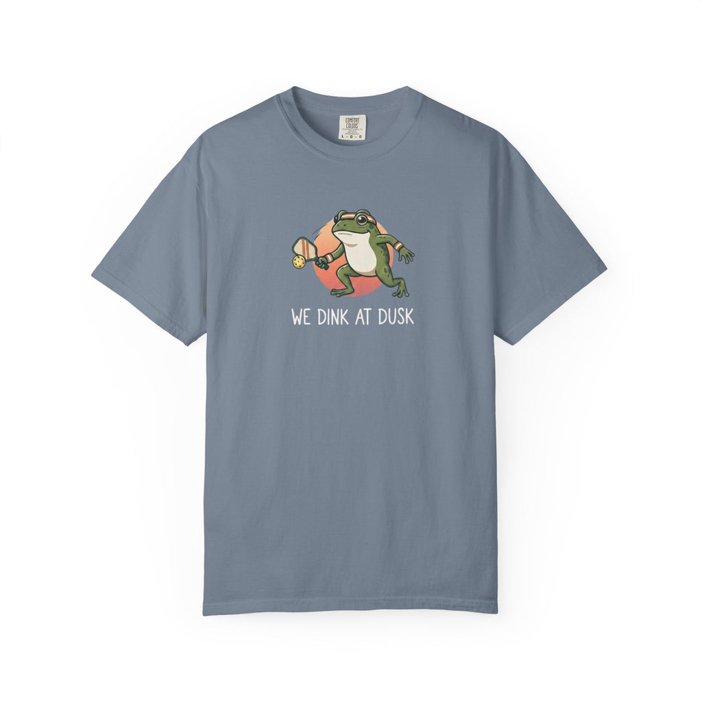 We Dink At Dusk Frog Pickleball t-shirt in Blue Jean