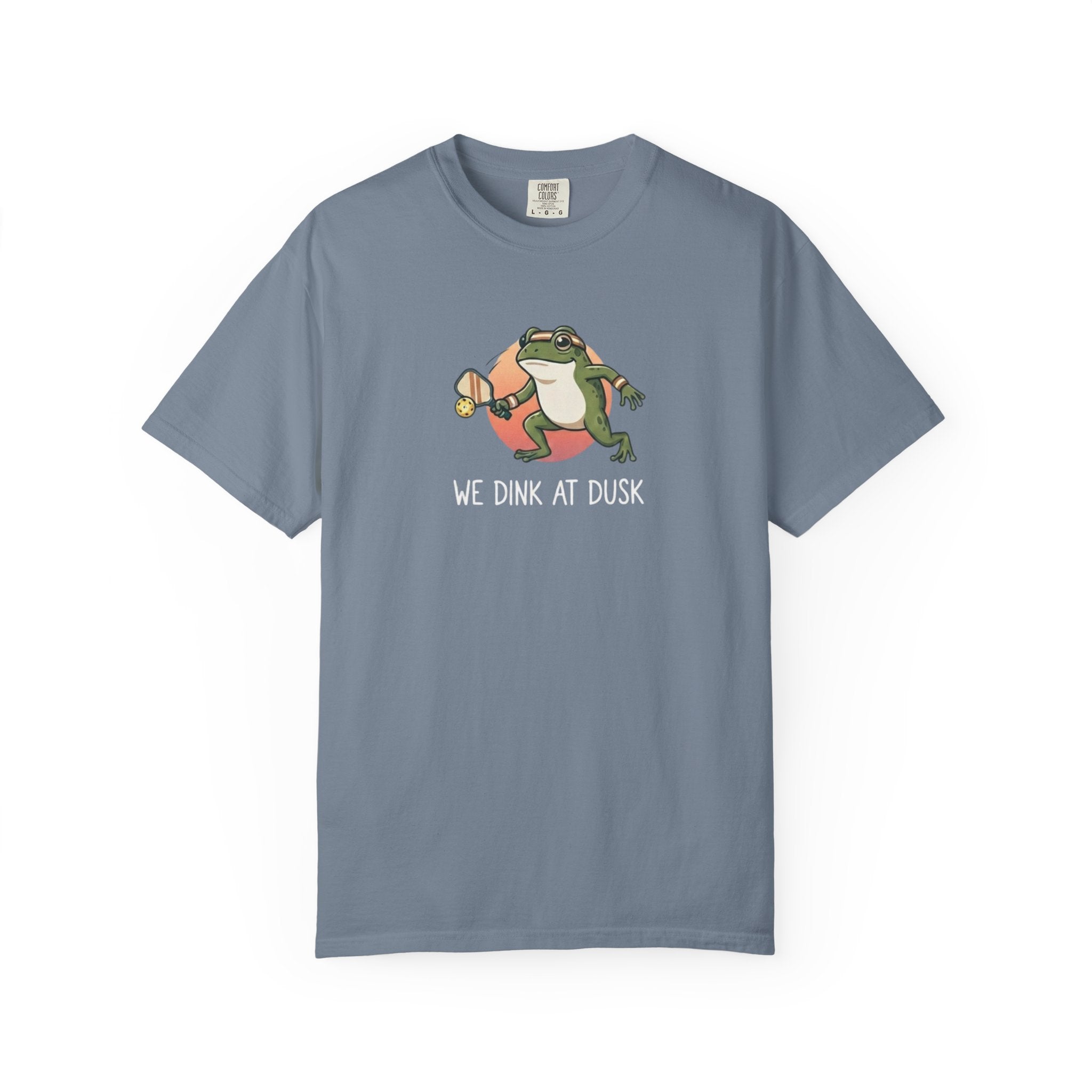 We Dink At Dusk Frog Pickleball t-shirt in Blue Jean