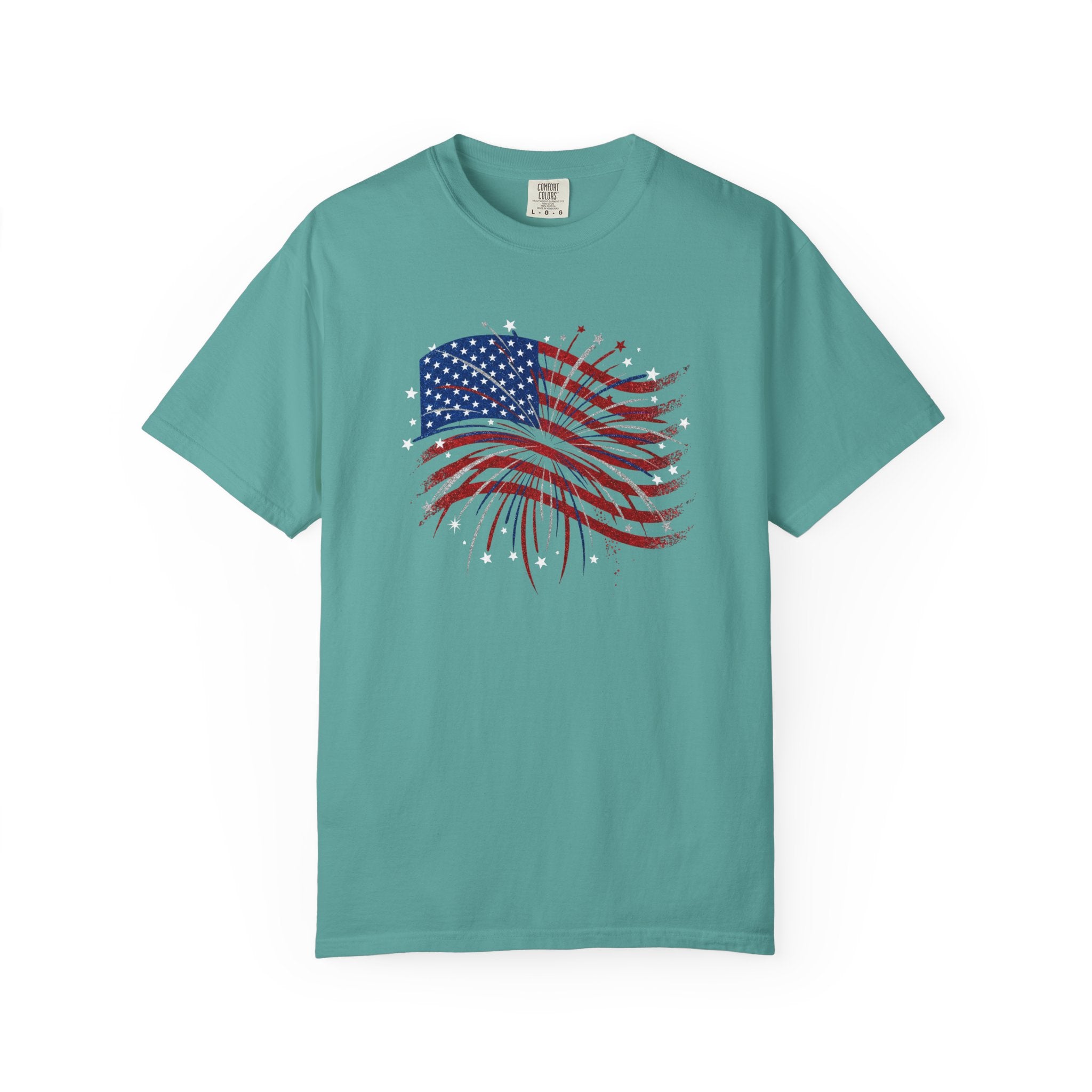 Vintage Patriotic American Flag Fireworks T-Shirt, Independence Day Unisex Red White Blue Graphic Tee