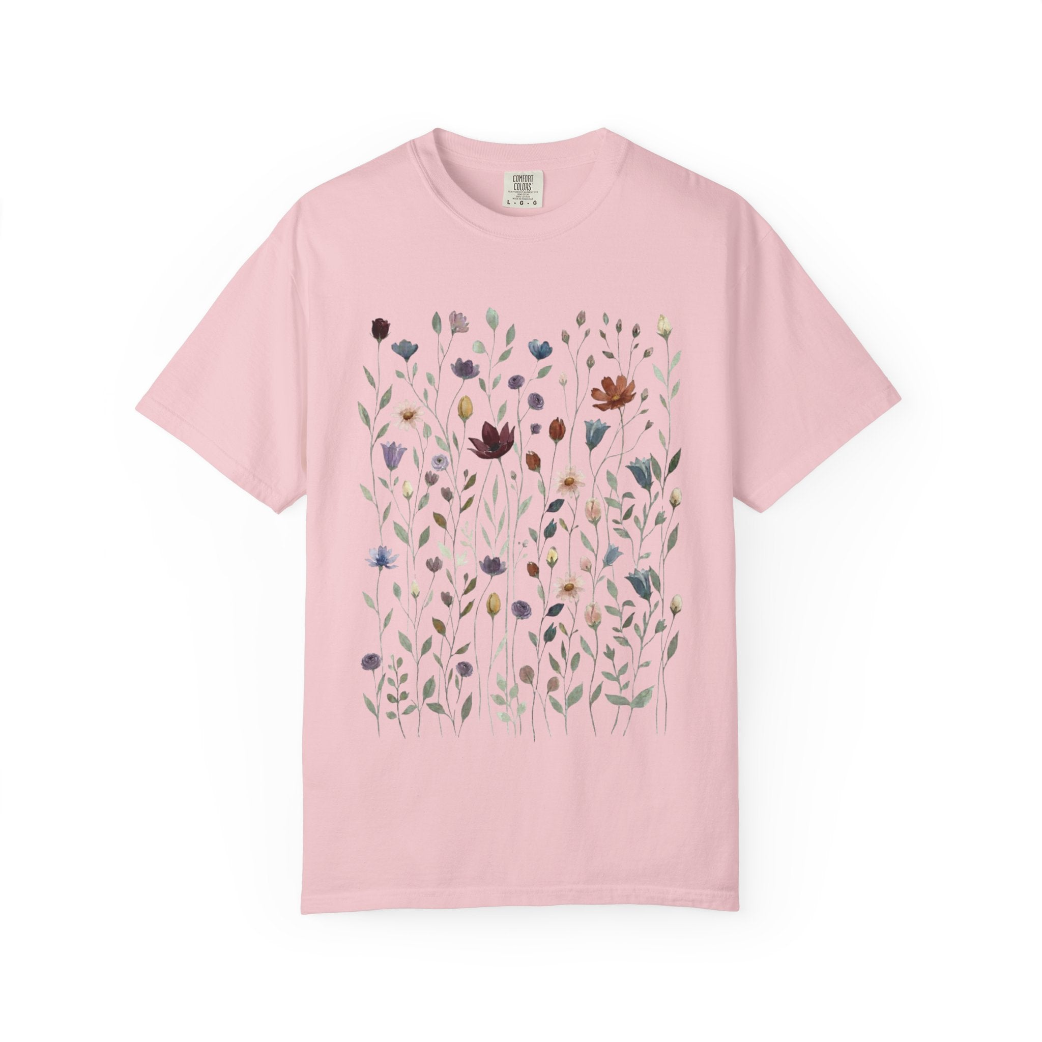 Wildflower Meadow Shirt, Dusty Purple Floral Pressed Flower Tee, Vintage Botanical Boho T-Shirt, Cottagecore Comfort Colors Gift for Her