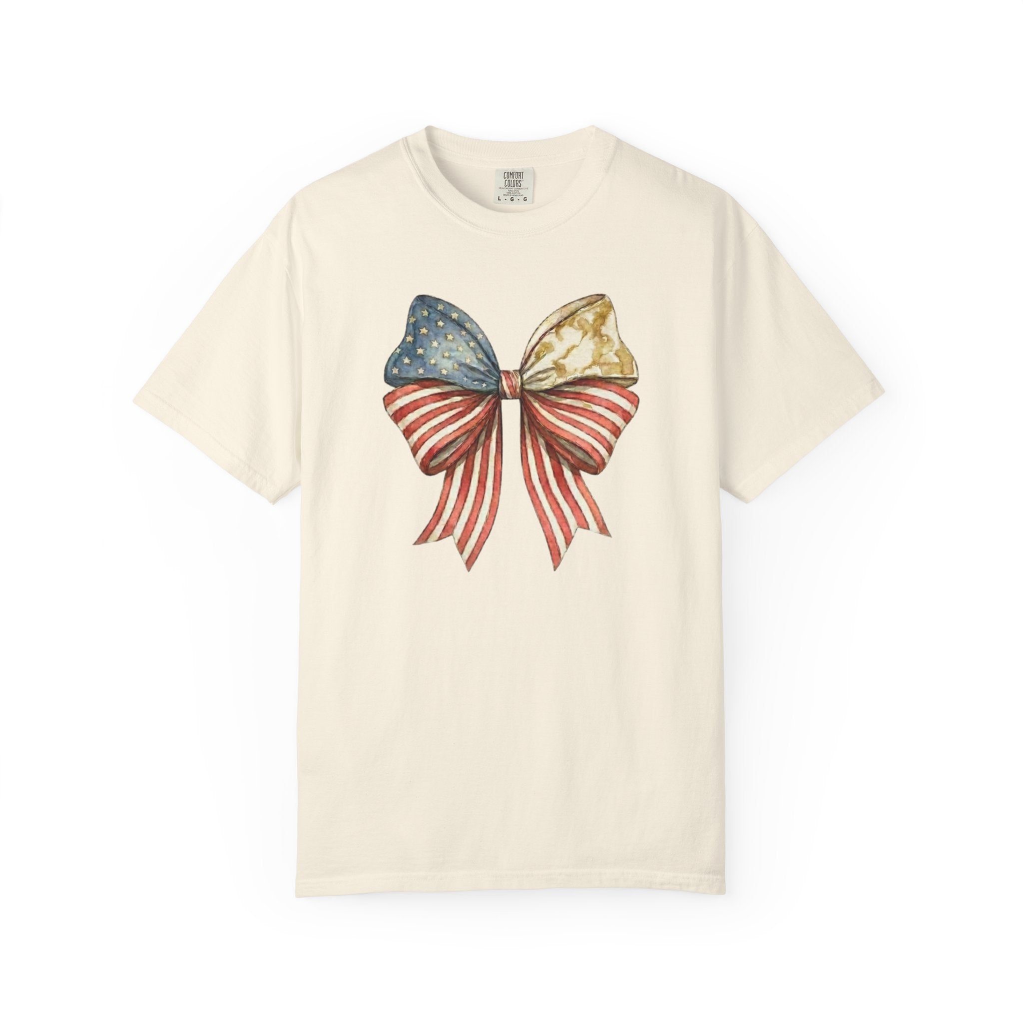 Vintage Patriotic American Golden Bow Ribbon T-Shirt, Independence Day Unisex Red White Blue Graphic Tee