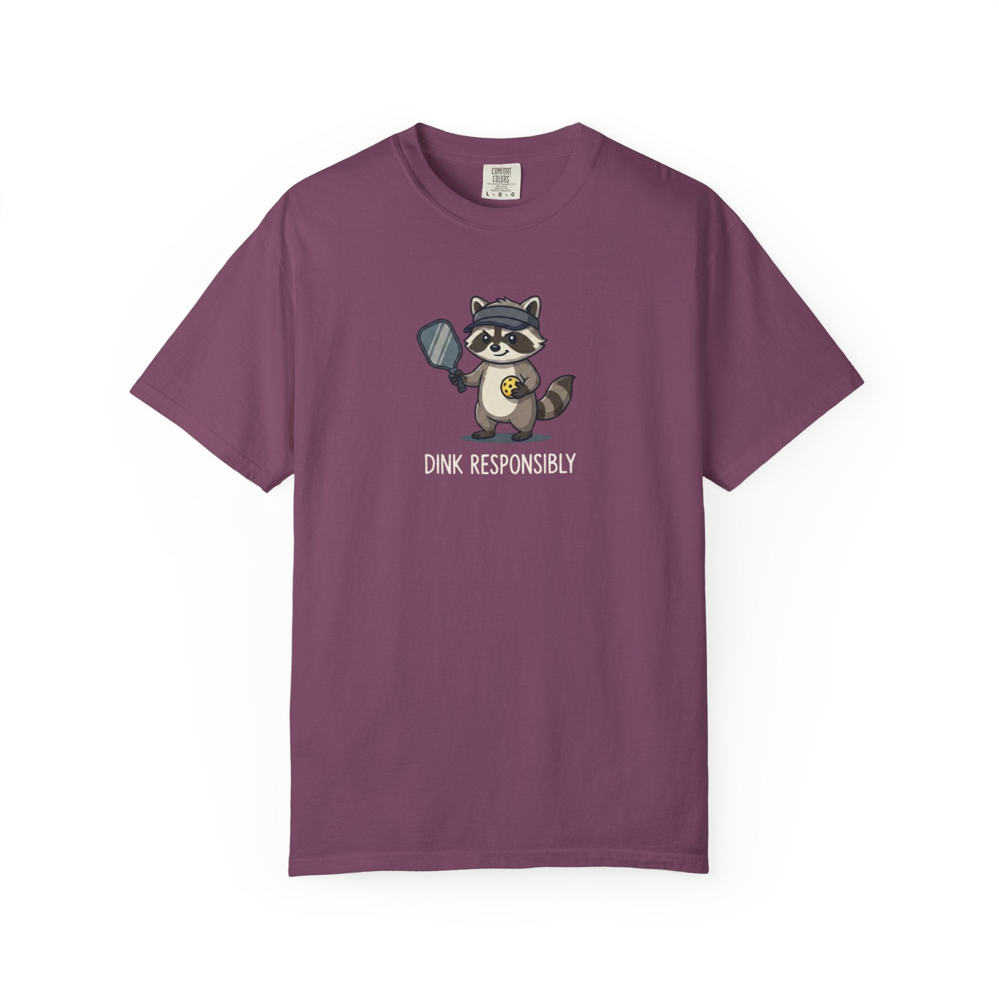 Dink Responsibly Raccoon Pickleball t-shirt in Berry