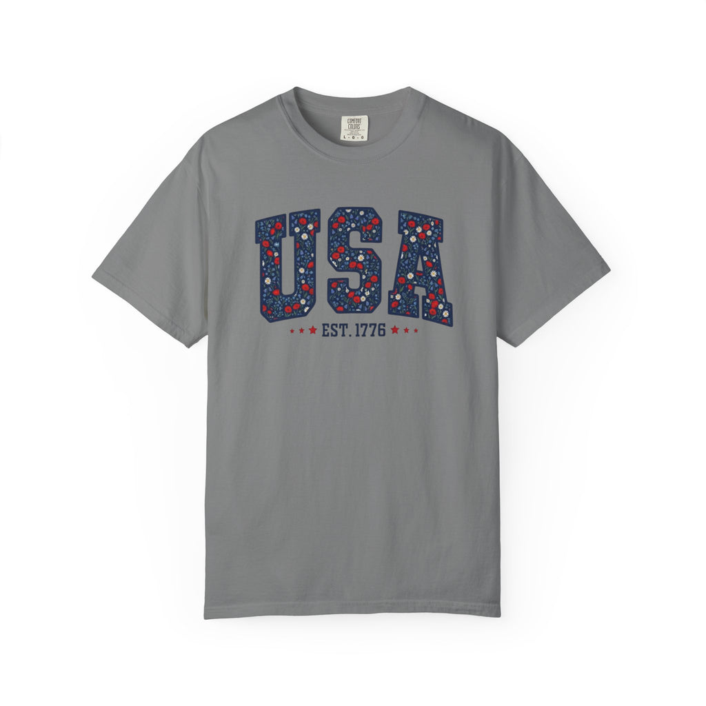 Vintage Patriotic American Start Print T-Shirt, Independence Day Unisex Red White Blue 1776 Graphic Tee