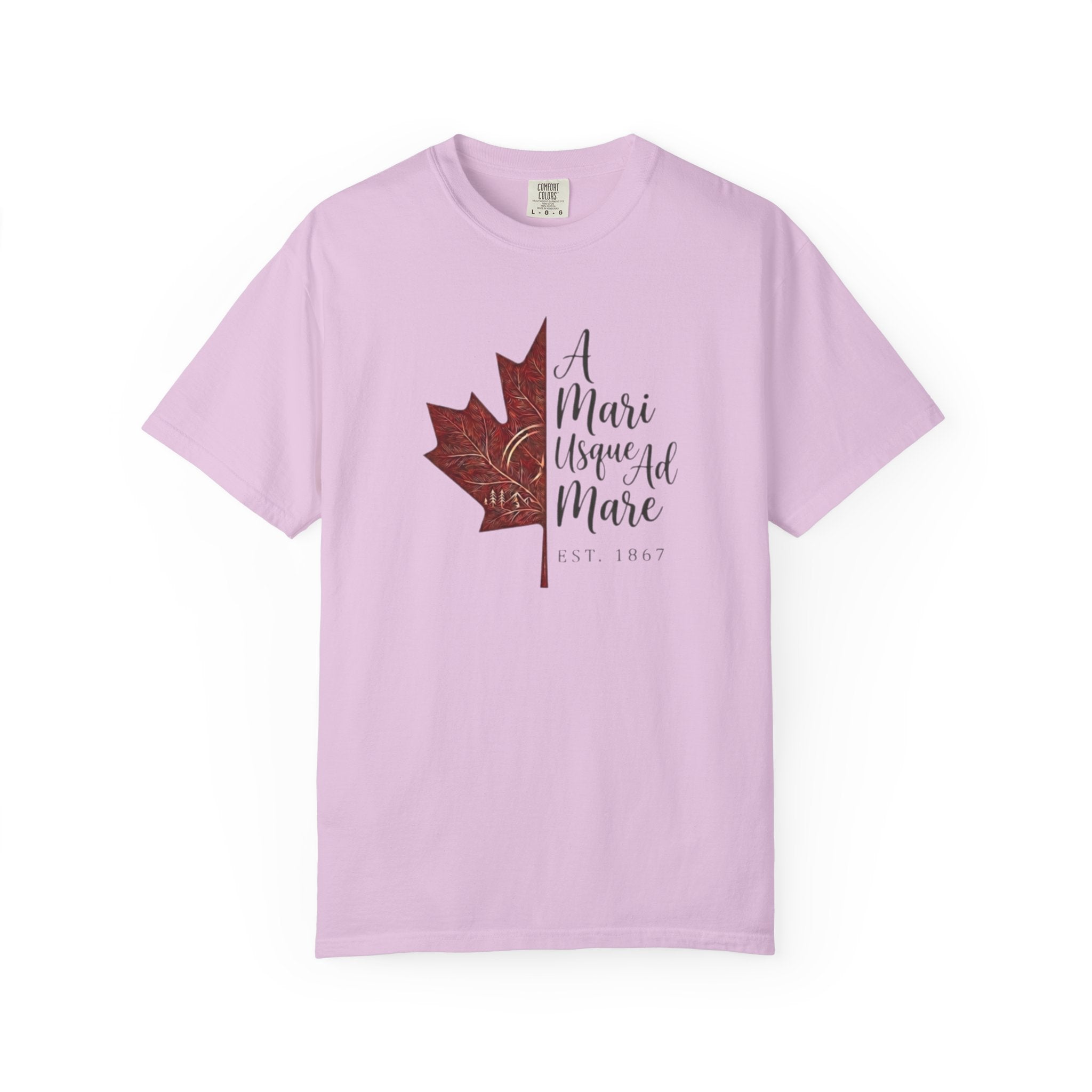 A Mari Usque Ad Mare Maple Leaf t-shirt in Orchid
