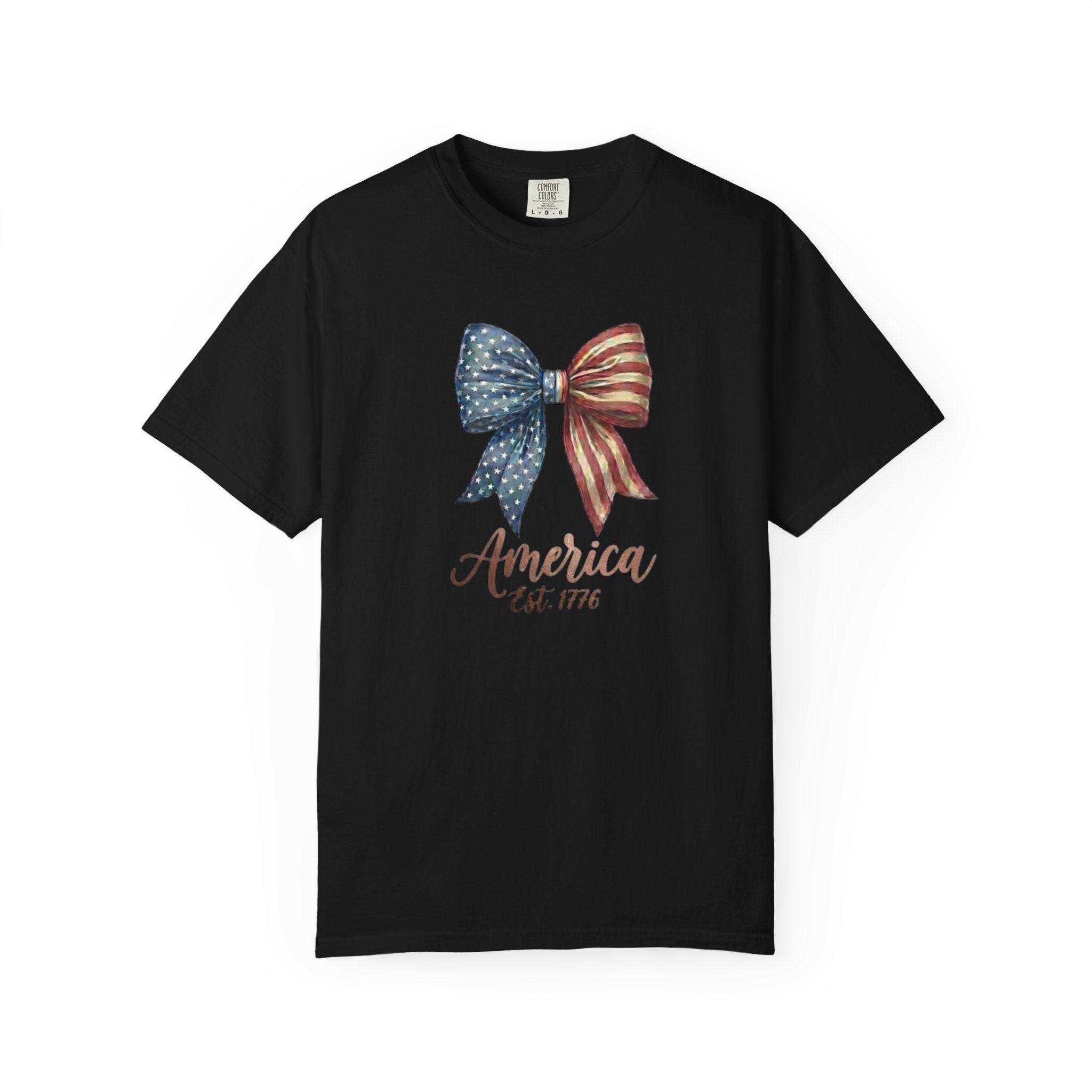 Vintage Patriotic American Bow Ribbon T-Shirt, Independence Day Unisex Red White Blue Graphic Tee