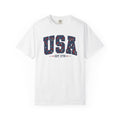 Vintage Patriotic American Start Print T-Shirt, Independence Day Unisex Red White Blue 1776 Graphic Tee