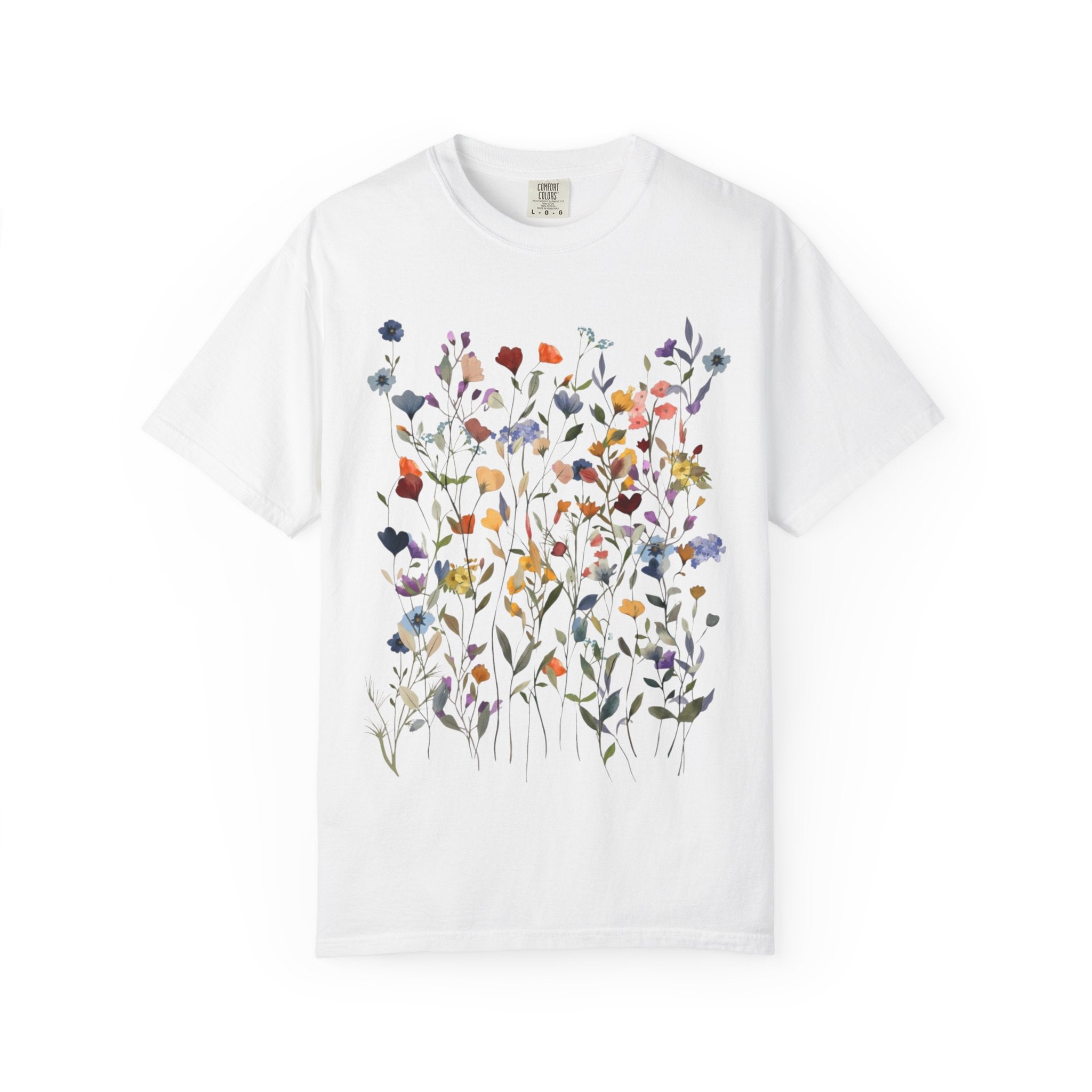 Wildflower Meadow Shirt, Pressed Flower Tee, Vintage Botanical Floral T-Shirt, Boho Cottagecore Comfort Colors, Nature Gift for Her Women