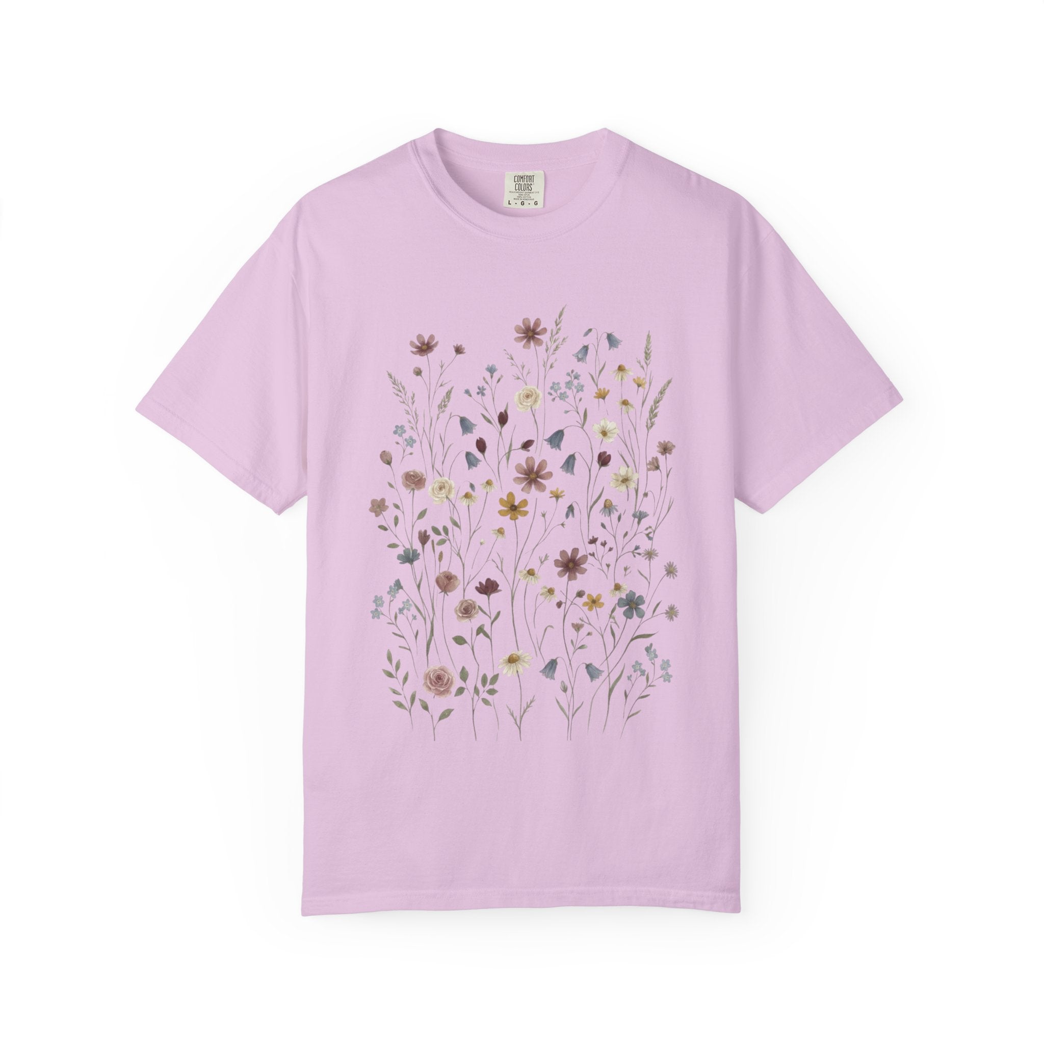 Wildflower Meadow Shirt, Dusty Rose Floral Tee, Neutral Botanical Pressed Flower T-Shirt, Boho Cottagecore Comfort Colors, Gift for Her