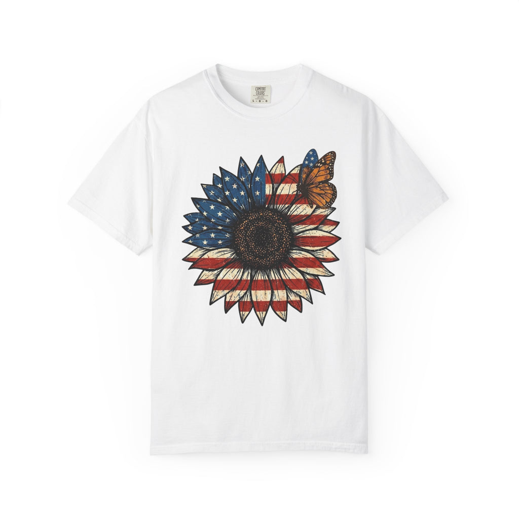 Vintage Patriotic American Sunflower T-Shirt, Independence Day Unisex Red White Blue Graphic Tee