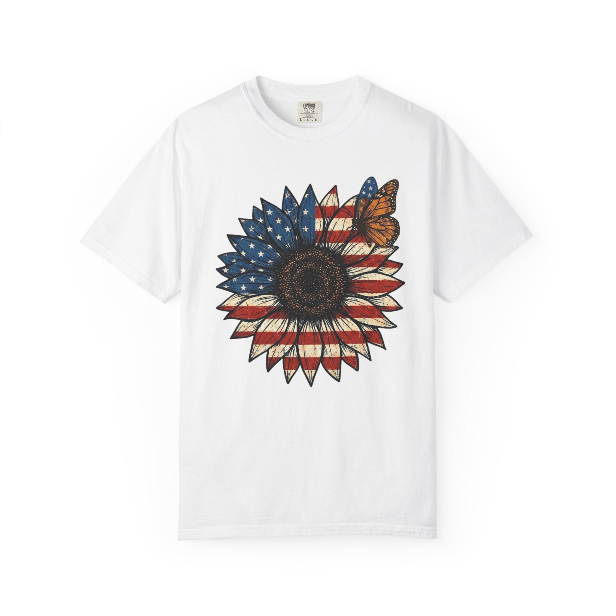 Vintage Patriotic American Sunflower T-Shirt, Independence Day Unisex Red White Blue Graphic Tee
