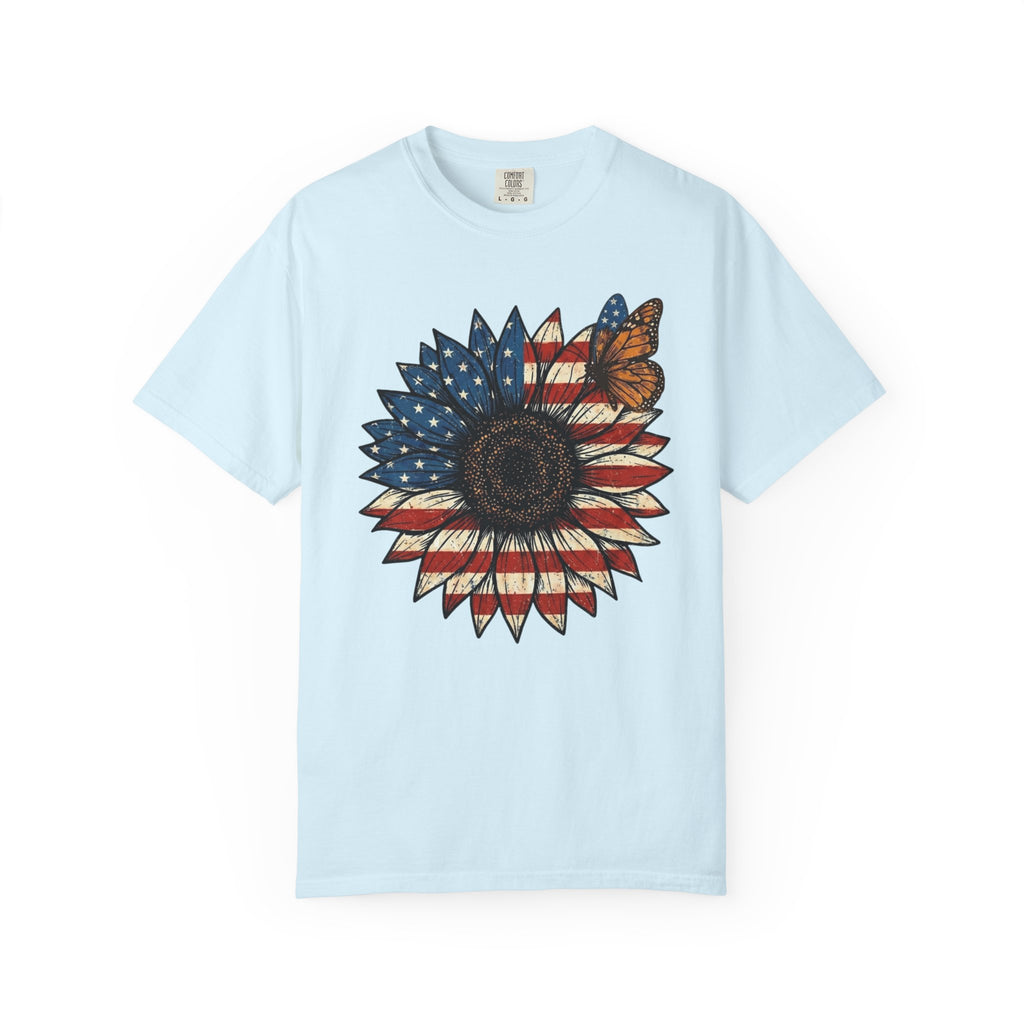 Vintage Patriotic American Sunflower T-Shirt, Independence Day Unisex Red White Blue Graphic Tee