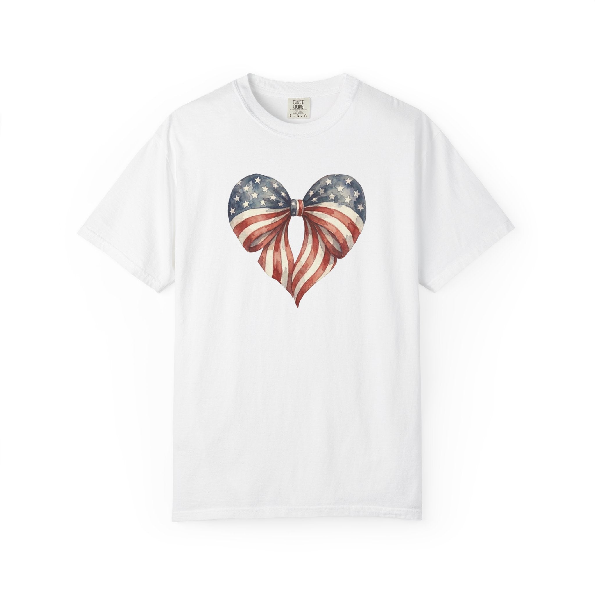 Vintage Patriotic American Bow Ribbon Heart T-Shirt, Independence Day Unisex Red White Blue Graphic Tee