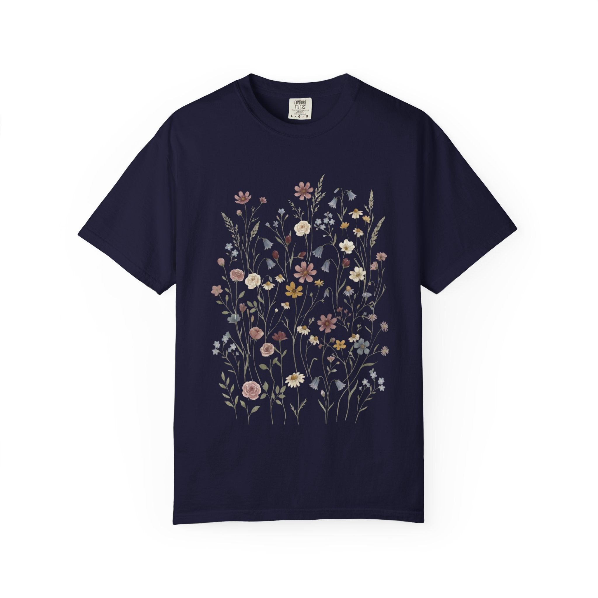 Wildflower Meadow Shirt, Dusty Rose Floral Tee, Neutral Botanical Pressed Flower T-Shirt, Boho Cottagecore Comfort Colors, Gift for Her