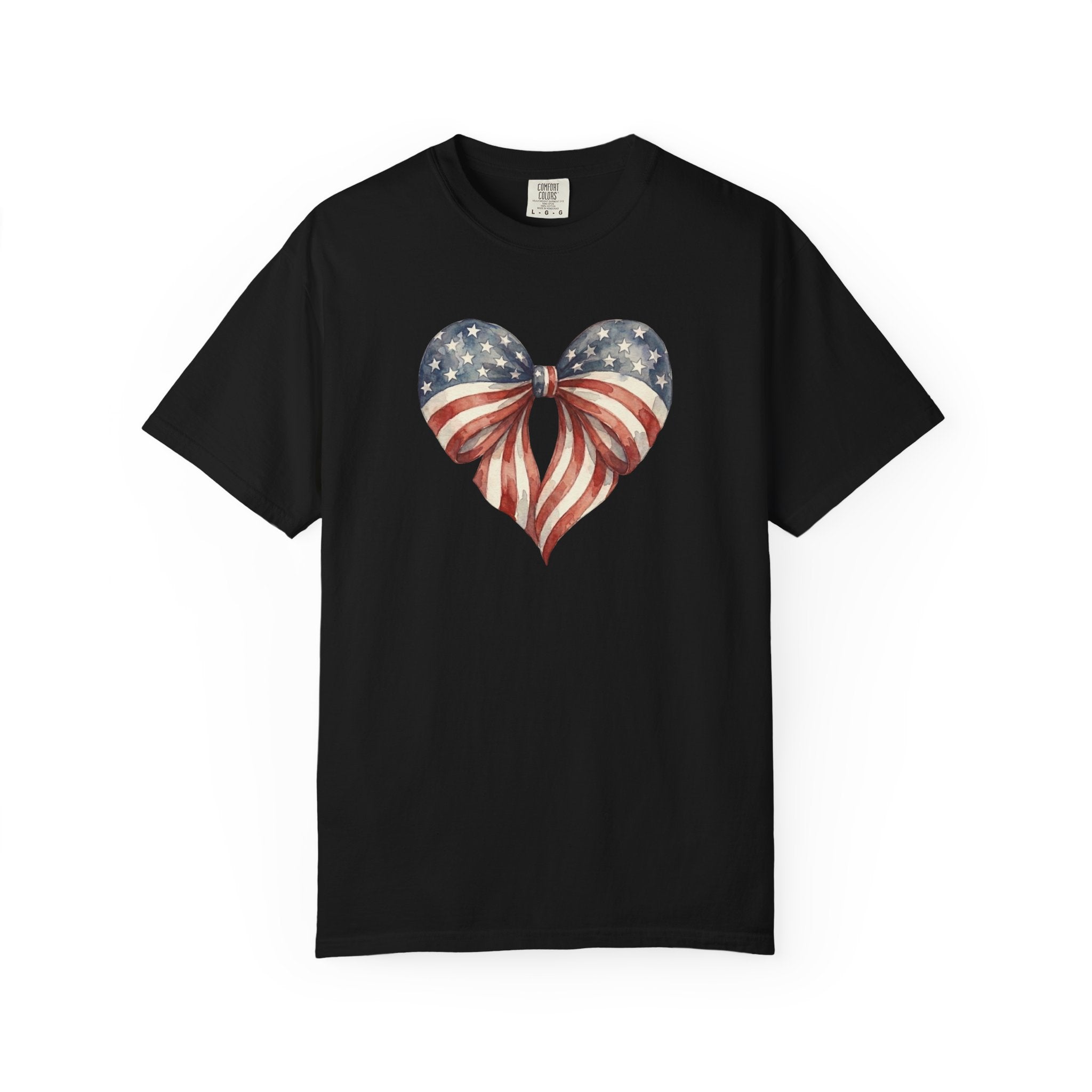Vintage Patriotic American Bow Ribbon Heart T-Shirt, Independence Day Unisex Red White Blue Graphic Tee