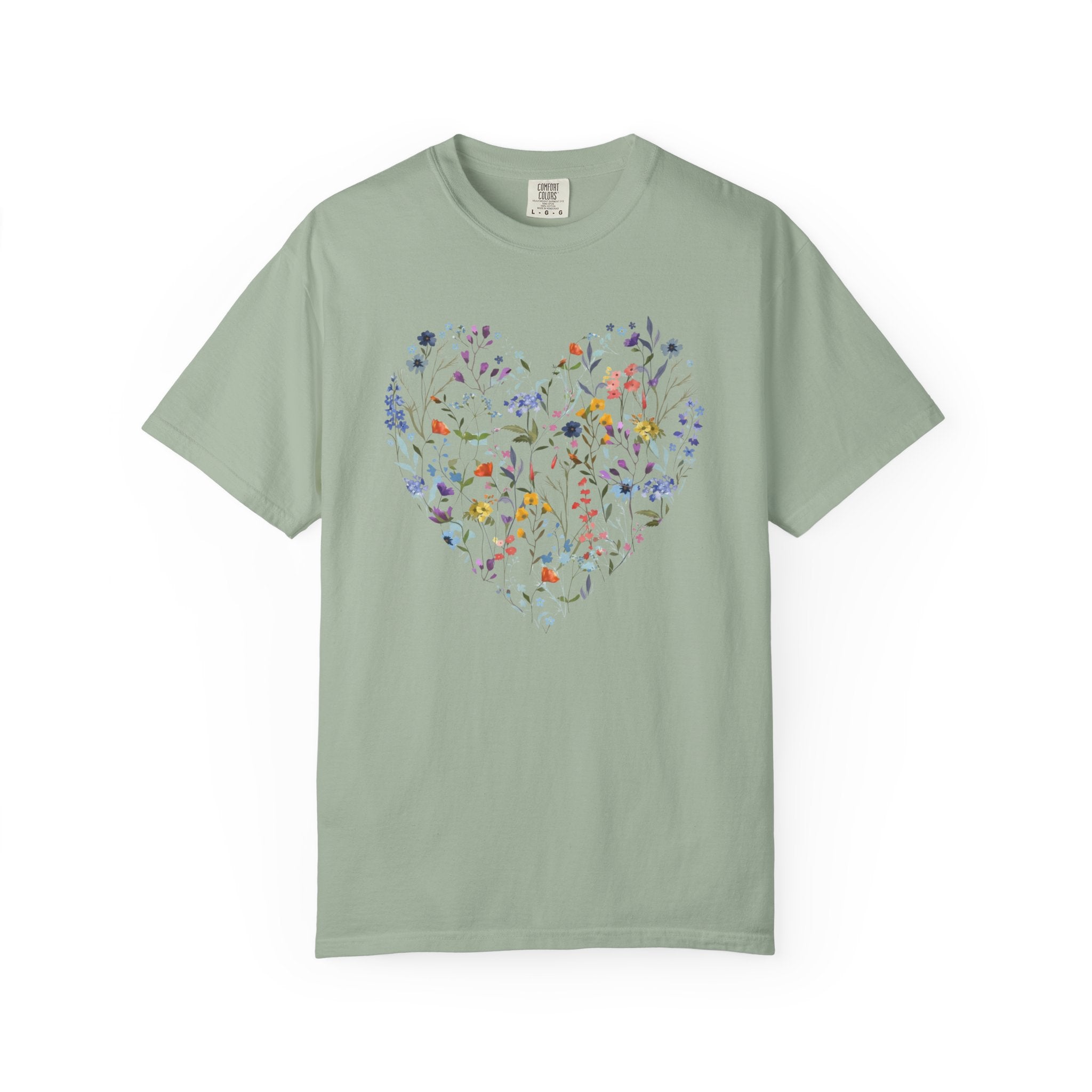 Wildflower Heart Shirt, Vintage Floral Comfort Colors Tee, Boho Cottagecore Botanical T-Shirt, Nature Lover Gift for Her, Women Garden Tee