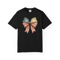 Vintage Patriotic American Golden Bow Ribbon T-Shirt, Independence Day Unisex Red White Blue Graphic Tee
