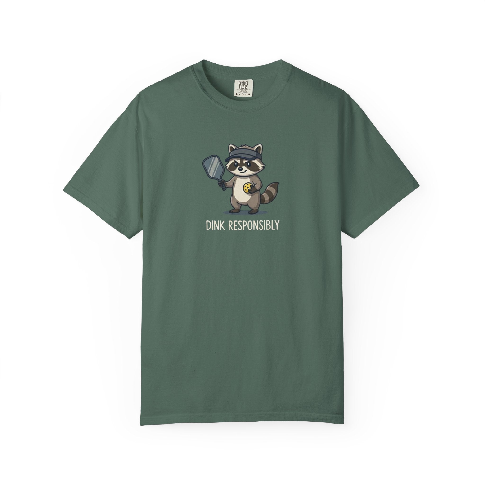 Dink Responsibly Raccoon Pickleball t-shirt in Blue Spruce