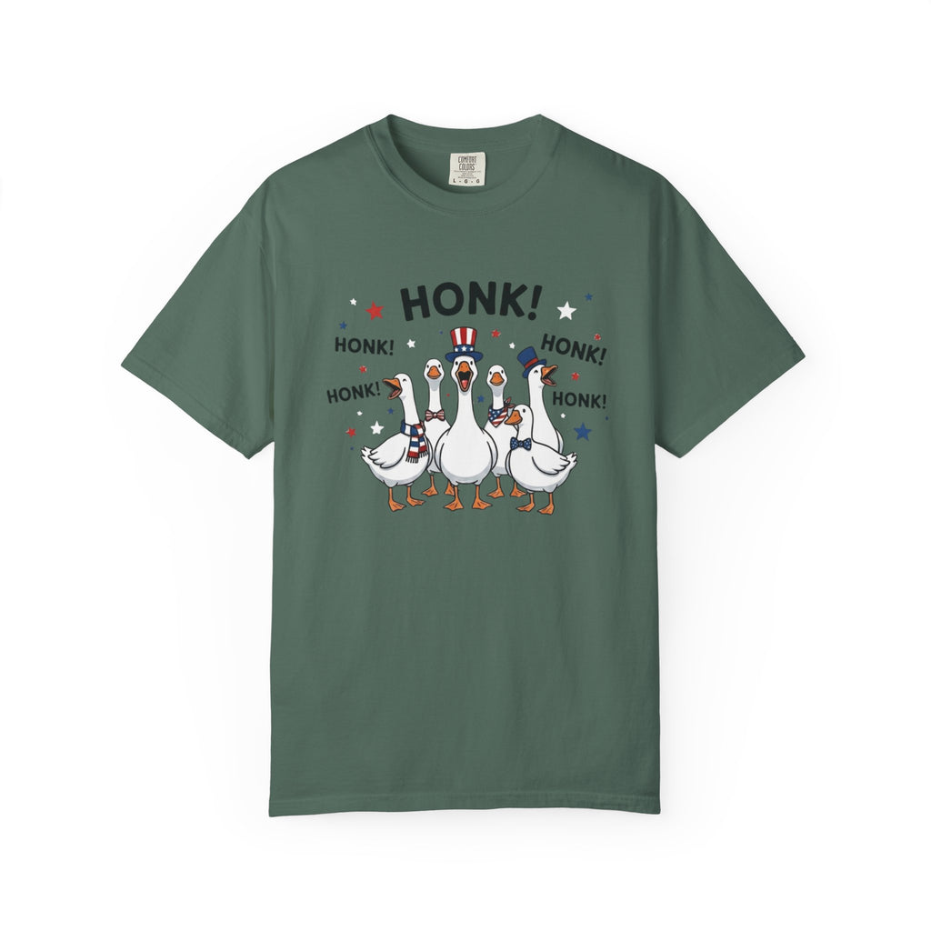 July 4th Shirt, Funny Patriotic Geese Tee, Cute Honk Goose Graphic T-Shirt, Retro Americana Independence Day Gift for Her